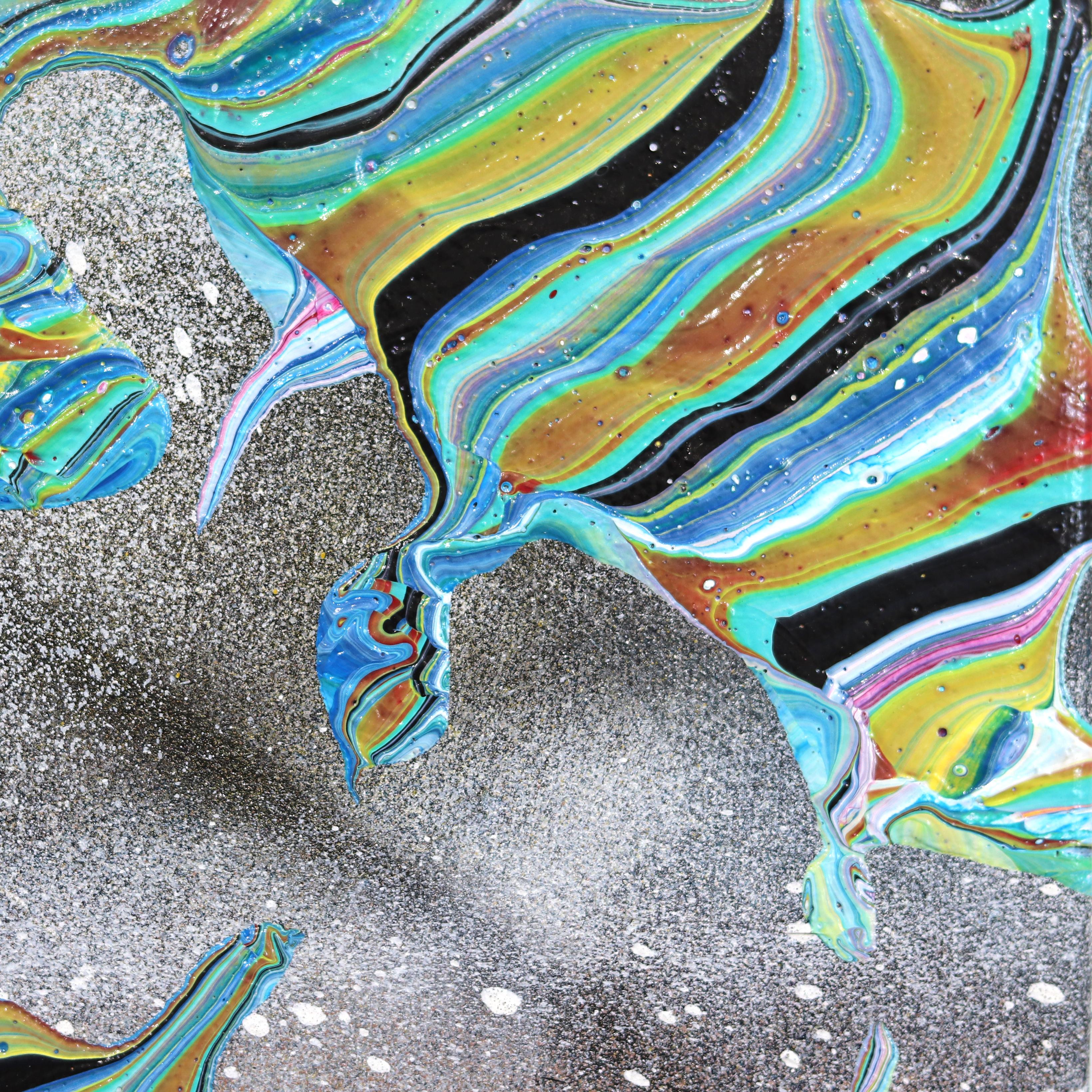Spacetense - Abstract Cosmic Colorful Lively Optical Illusion Painting on Canvas For Sale 2
