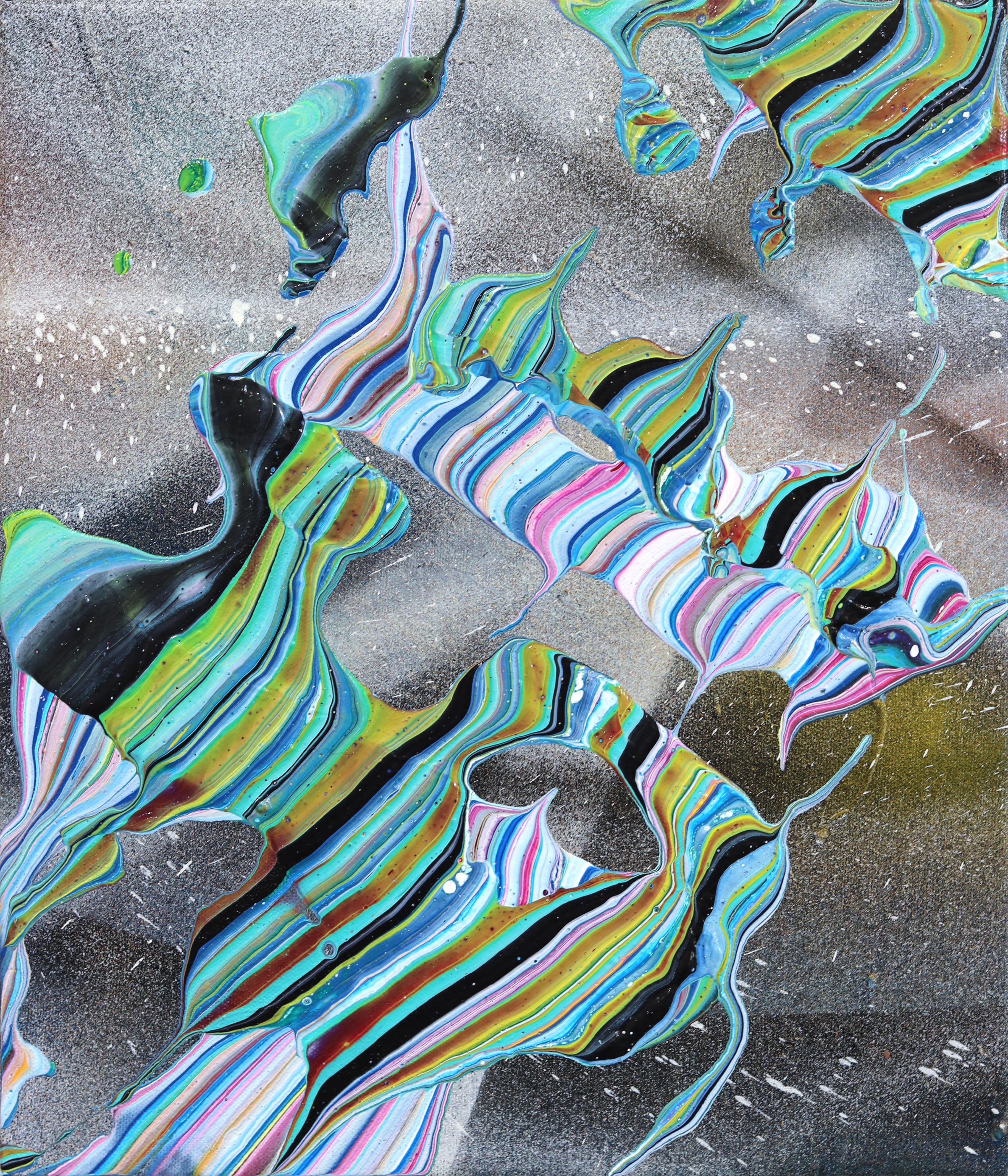 Spacetense - Abstract Cosmic Colorful Lively Optical Illusion Painting on Canvas - Art by Armen Ges