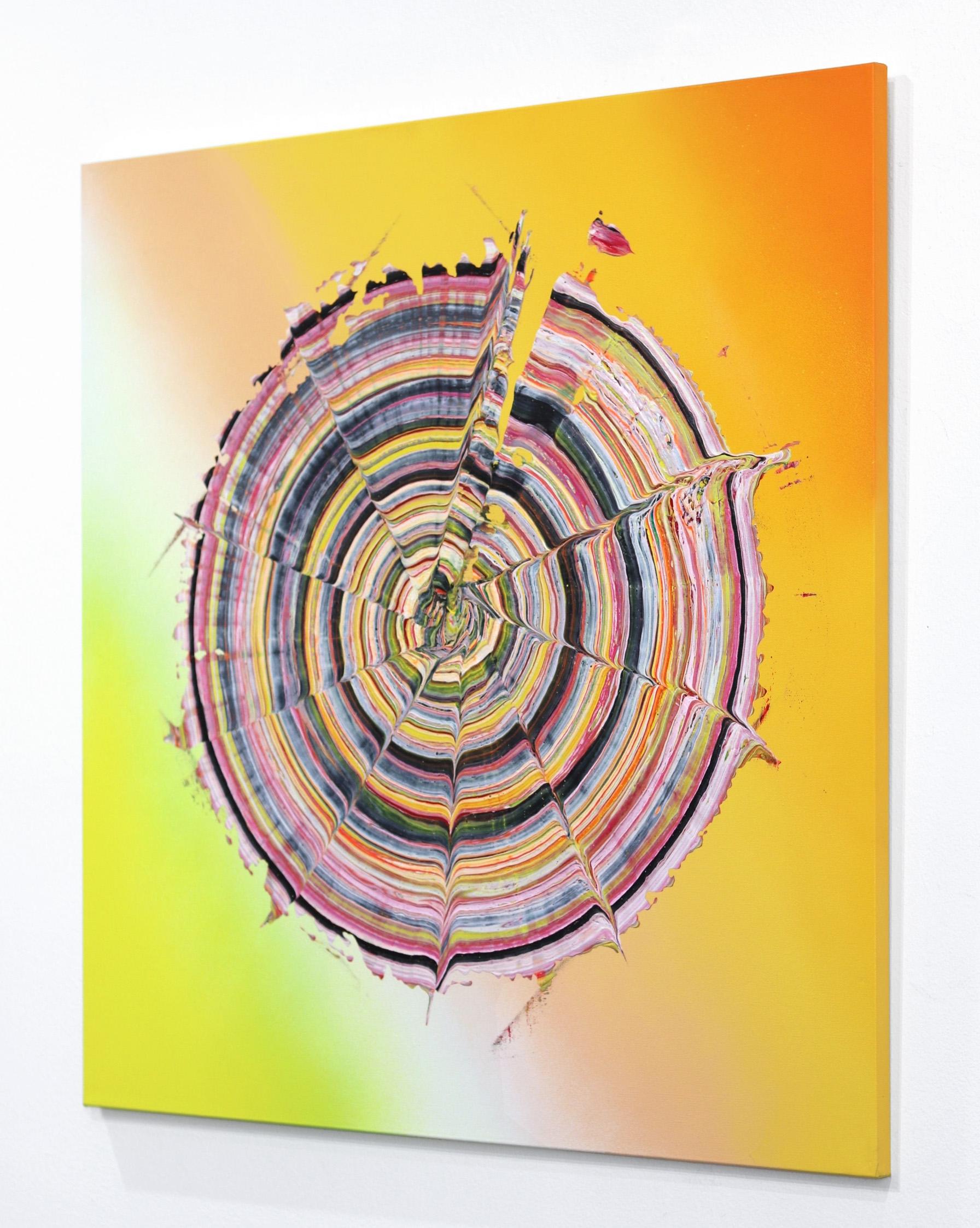 Espiral negra sin título - Pintura original contemporánea Círculos de colores degradados - Abstract Painting Naranja de Armen Ges