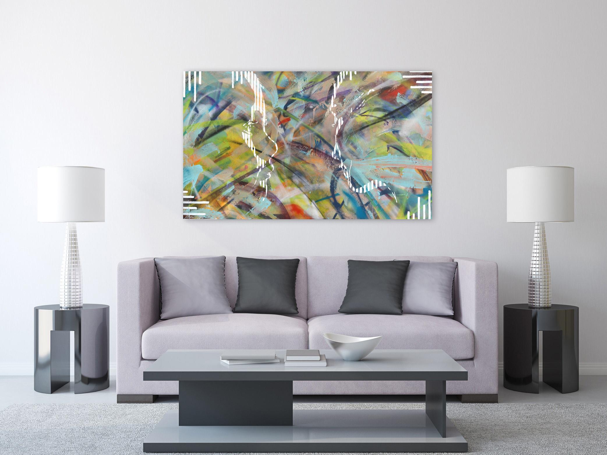 Large Abstract Figurative Painting For Sale - Where Are You Now - Contemporary Mixed Media Art by Armen Ges