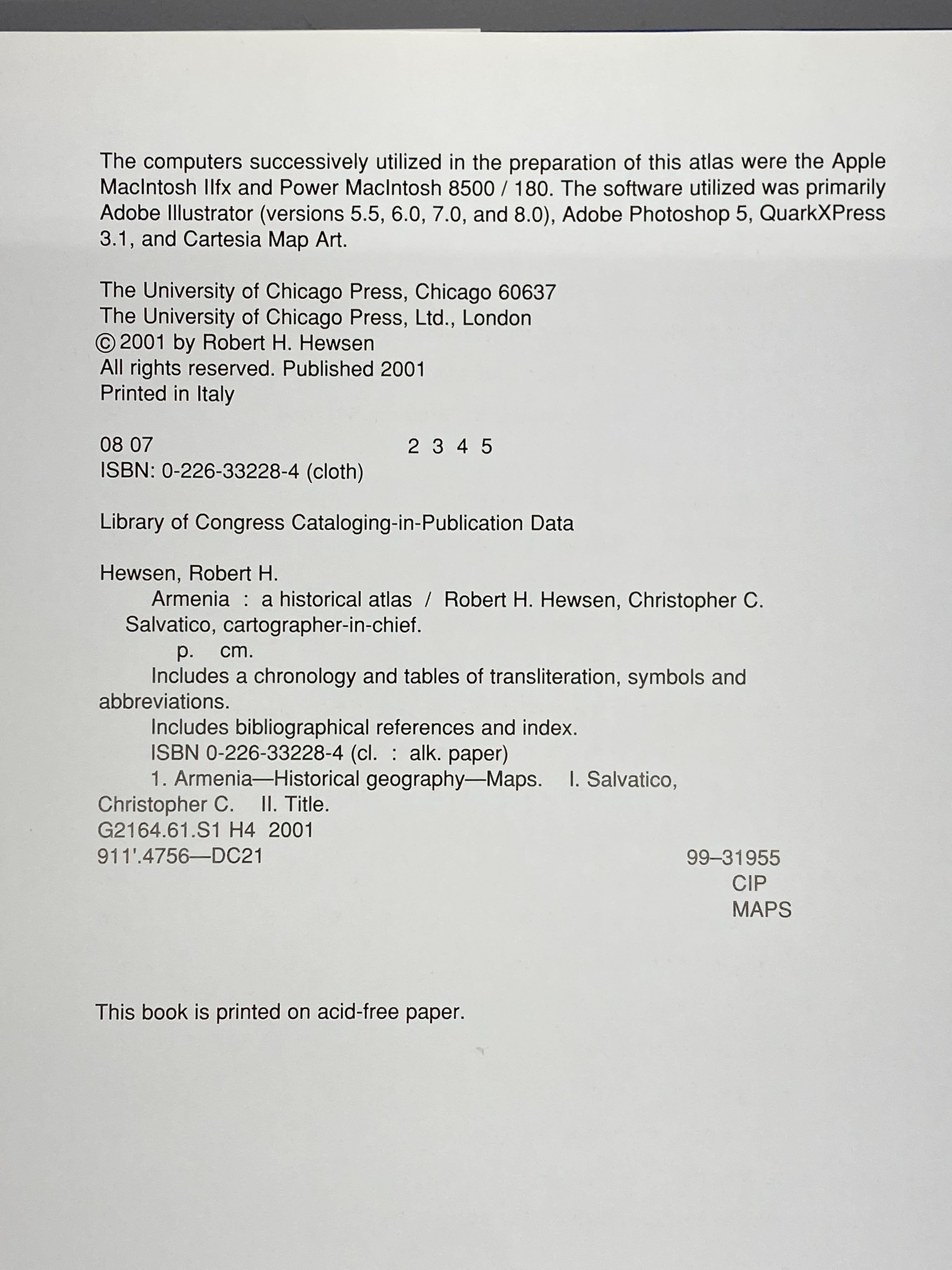 XXIe siècle et contemporain Armenia A Historical Atlas par Robert H. H. Hewsen, 2001 en vente
