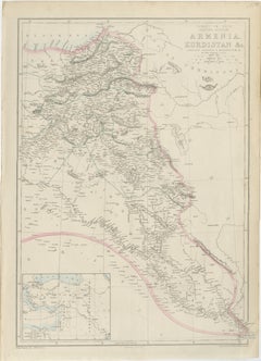 Armenia & Kurdistan Map Showing Ancient Assyria and Mesopotamia, 1850