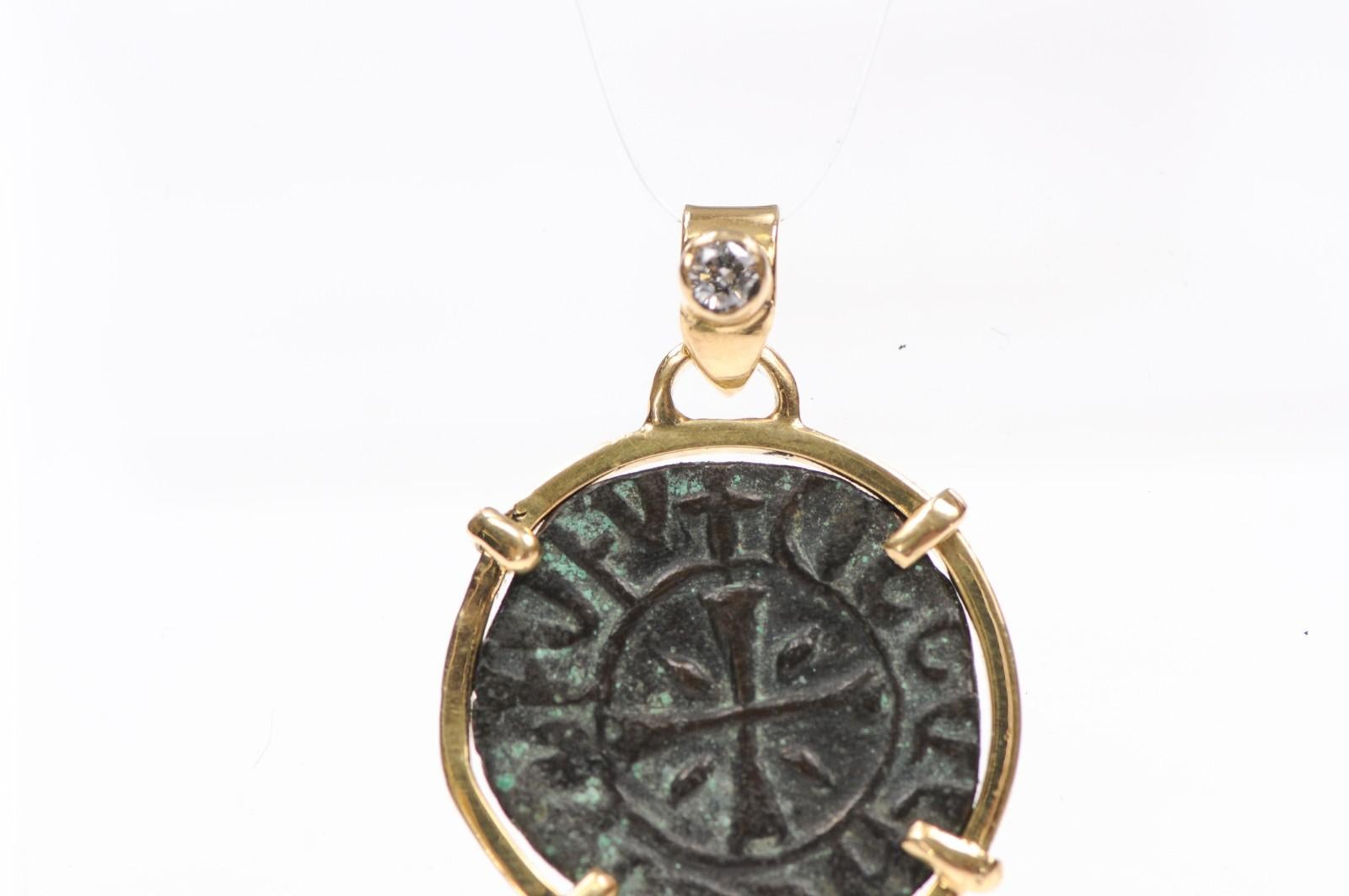 Round Cut Armenian Coin from The Crusades w/ 18K For Sale