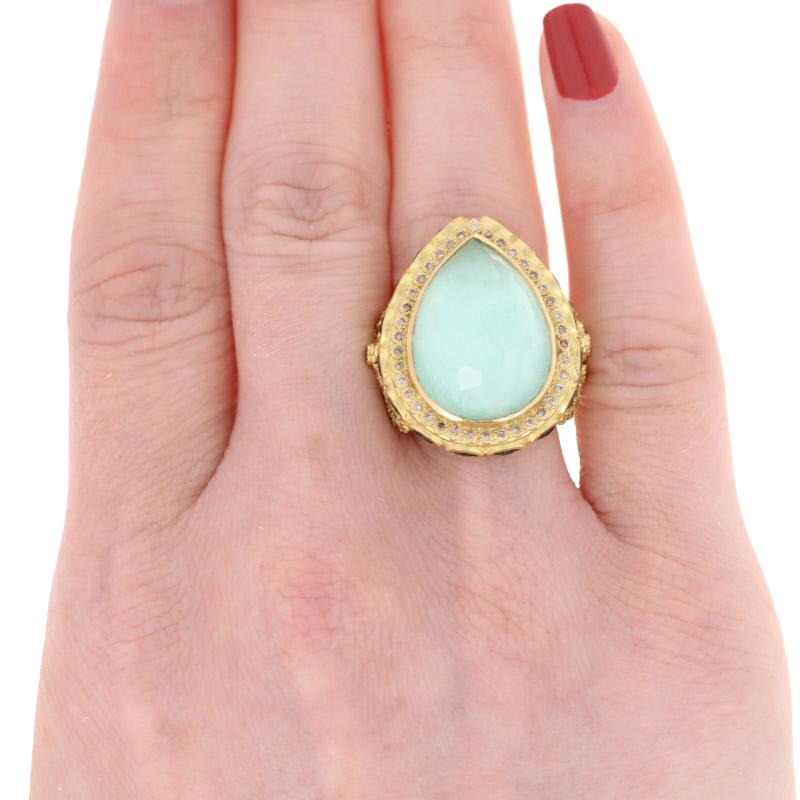 Pear Cut Armenta 21.13ctw Multi-Gemstone Halo Ring 18k Gold Quartz w/ Turquoise Sapphires