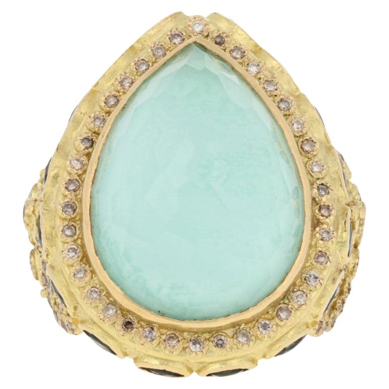 Armenta 21.13ctw Multi-Gemstone Halo Ring 18k Gold Quartz w/ Turquoise Sapphires