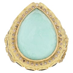 Armenta 21.13ctw Multi-Gemstone Halo Ring 18k Gold Quartz w/ Turquoise Sapphires