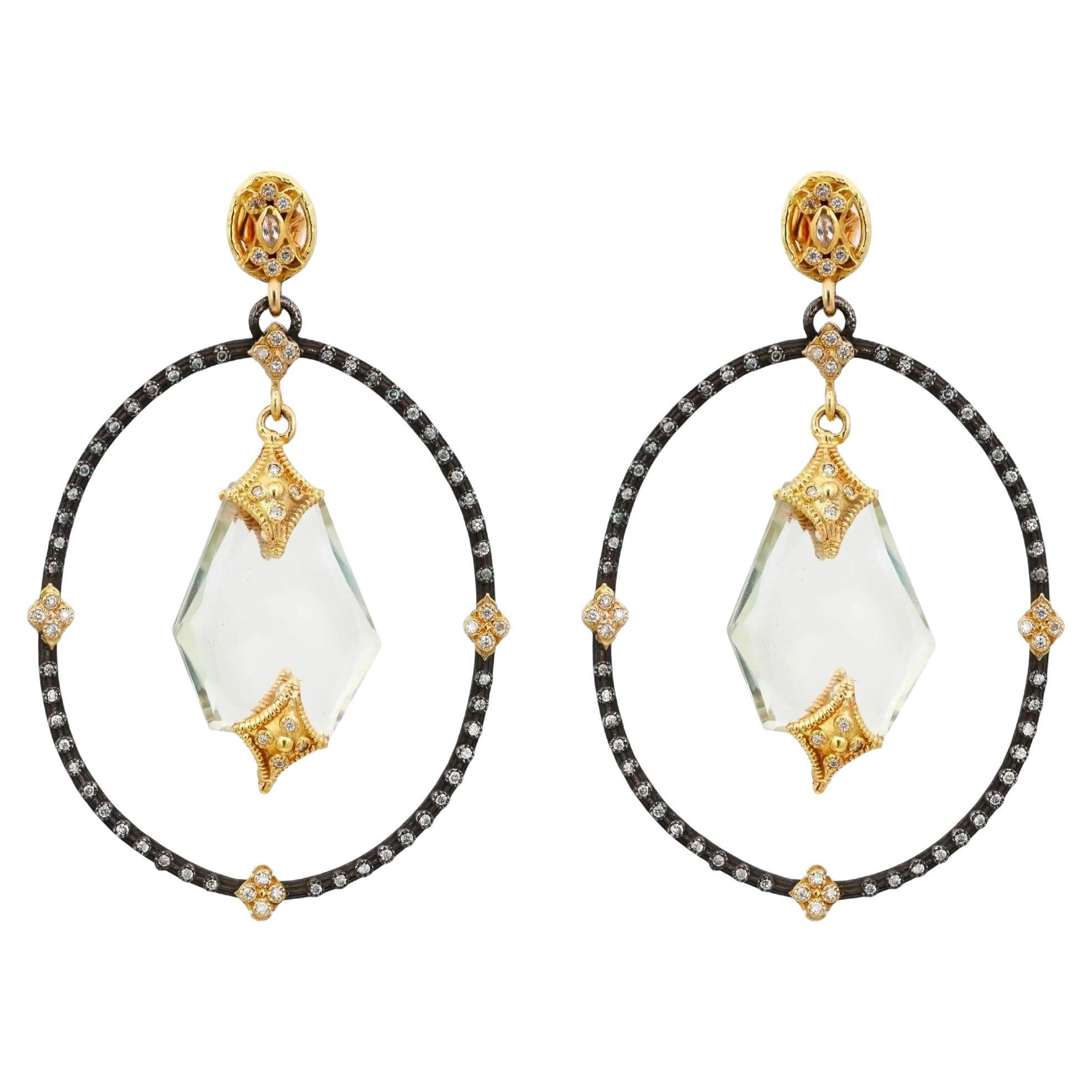 Armenta Crivelli Diamond Oval Drop Earrings 18K Yellow Gold & Silver