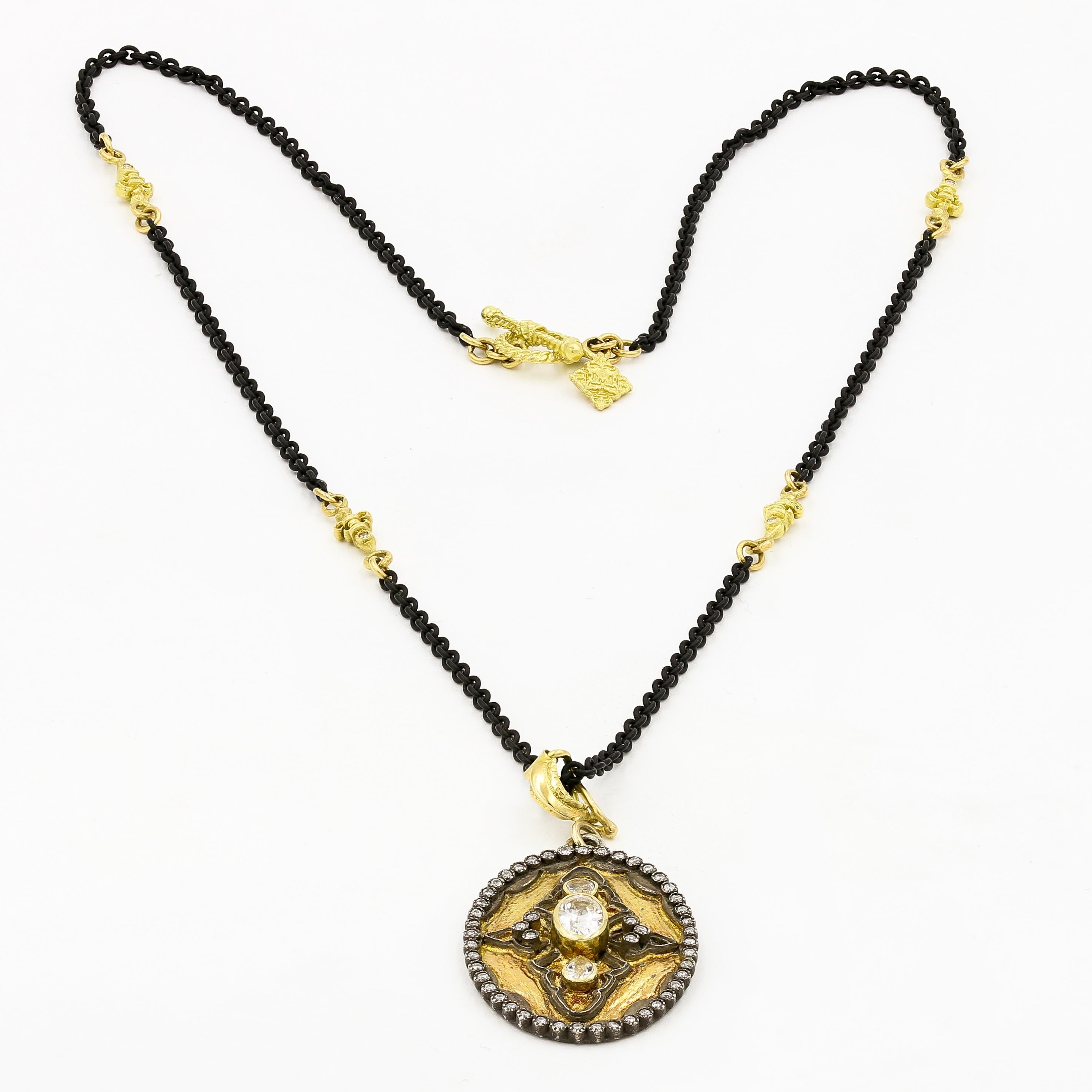 Contemporary Armenta Diamond and White Sapphire 18 Karat Yellow Gold and Silver Necklace