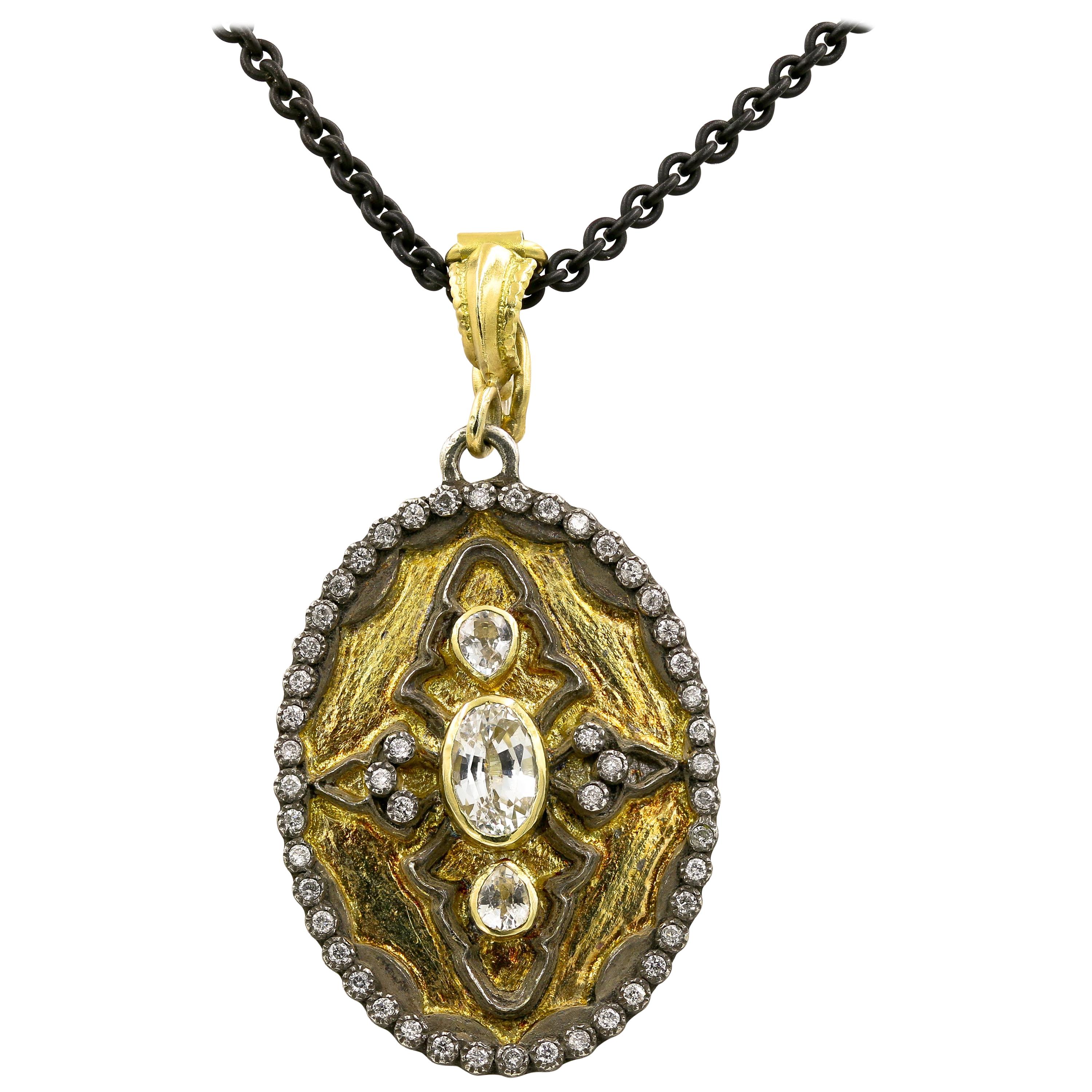 Armenta Diamond and White Sapphire 18 Karat Yellow Gold and Silver Necklace