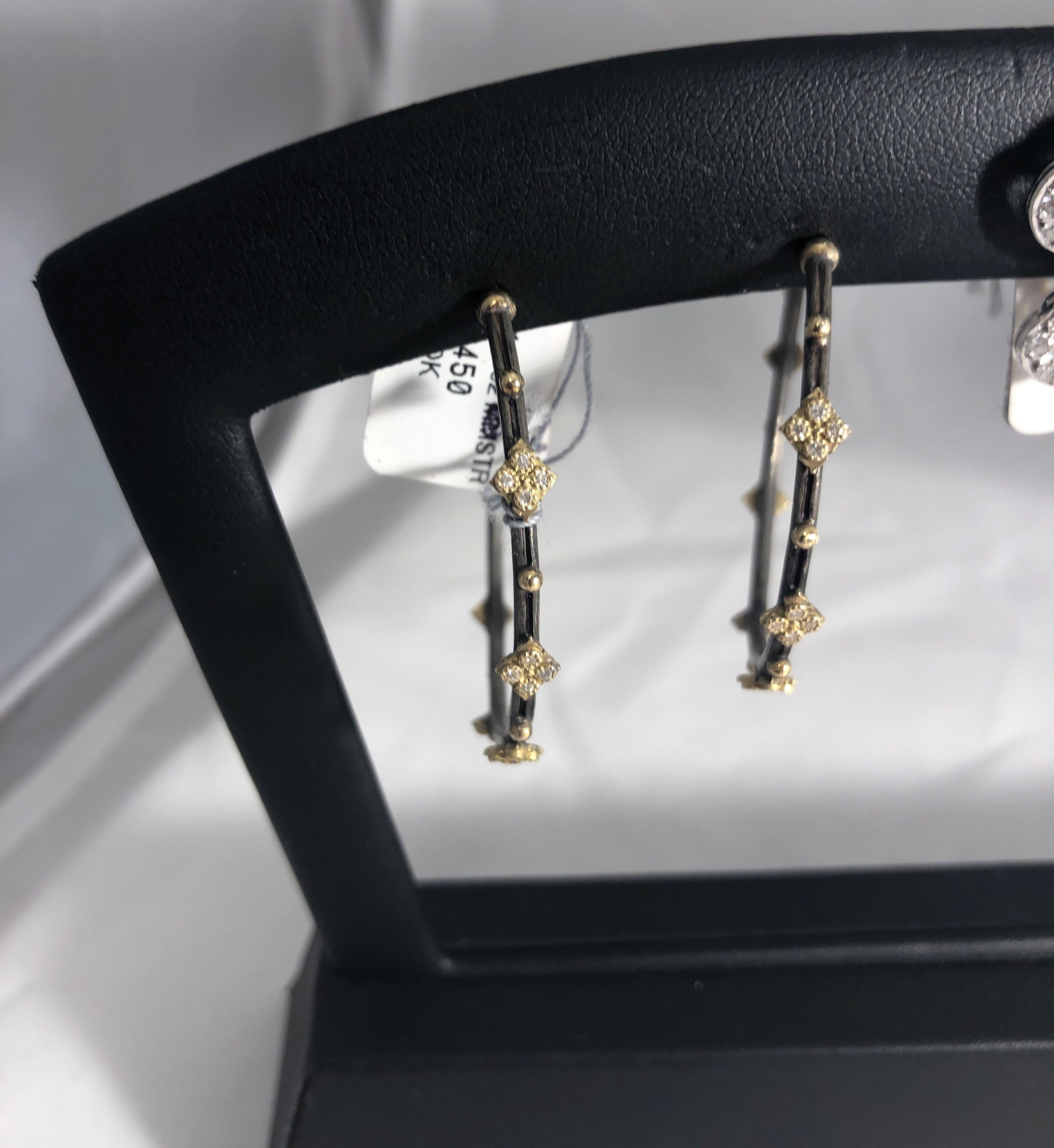 Armenta Large Black Hoops with Diamond Stations and Gold Accents.  