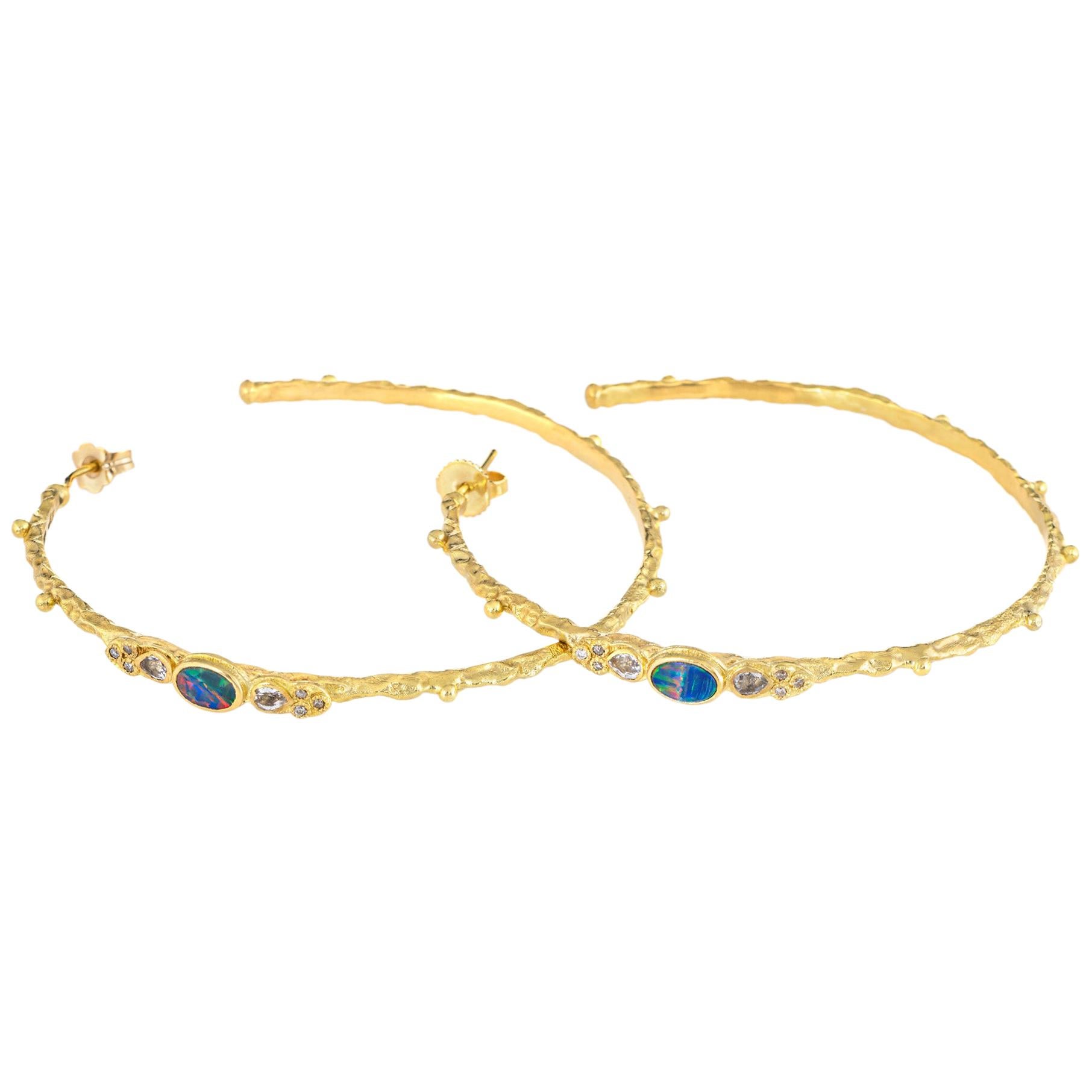 Armenta Large Hoop Earrings Opal Estate 18 Karat Yellow Gold Fine Jewelry