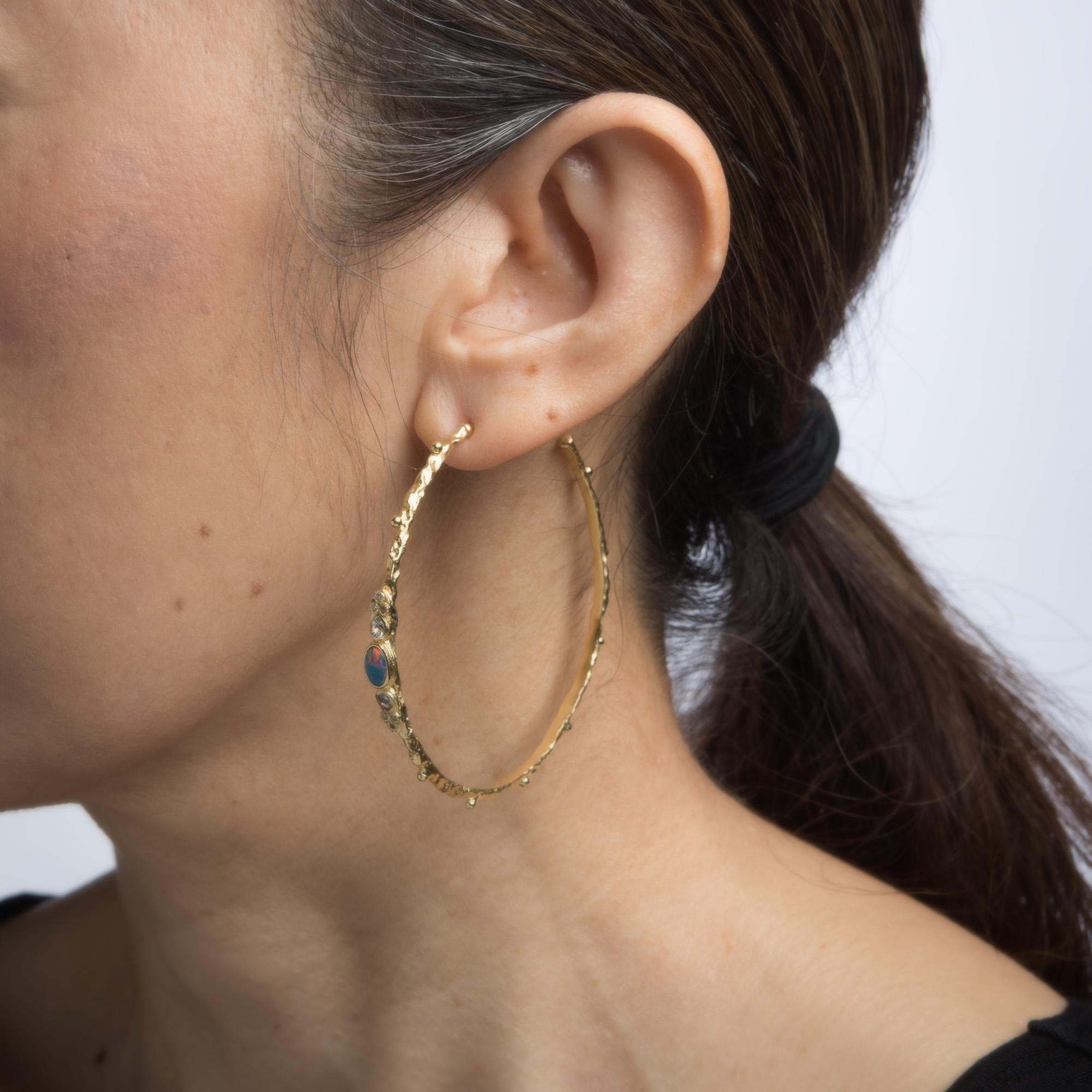 large opal hoop earrings