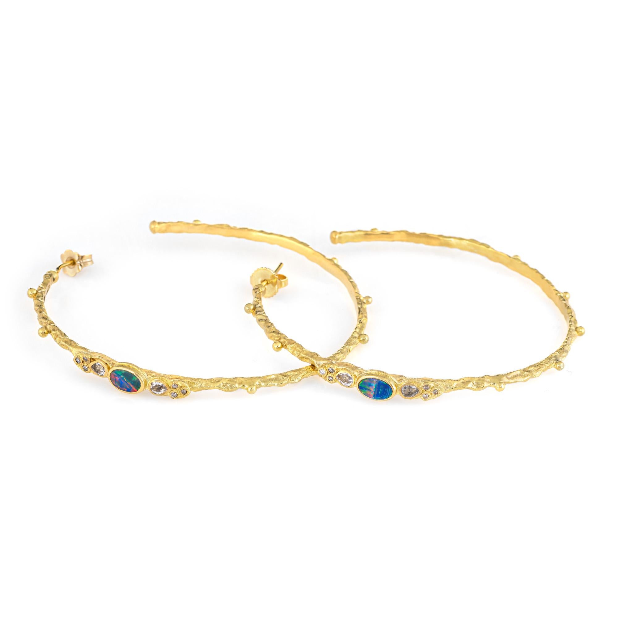 Modern Armenta Large Hoop Earrings Opal Estate 18 Karat Yellow Gold Fine Jewelry