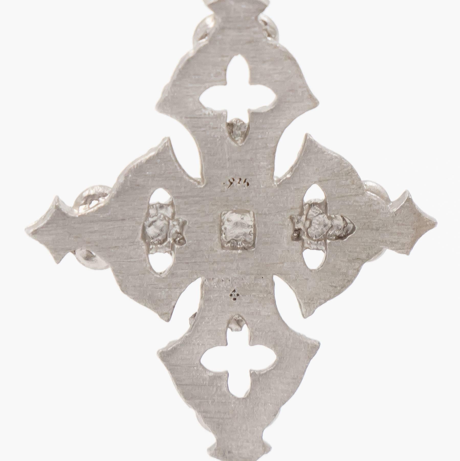 Renaissance Revival Armenta New World Cross Drop Earrings, Sterling Silver and Diamonds, Style 02899