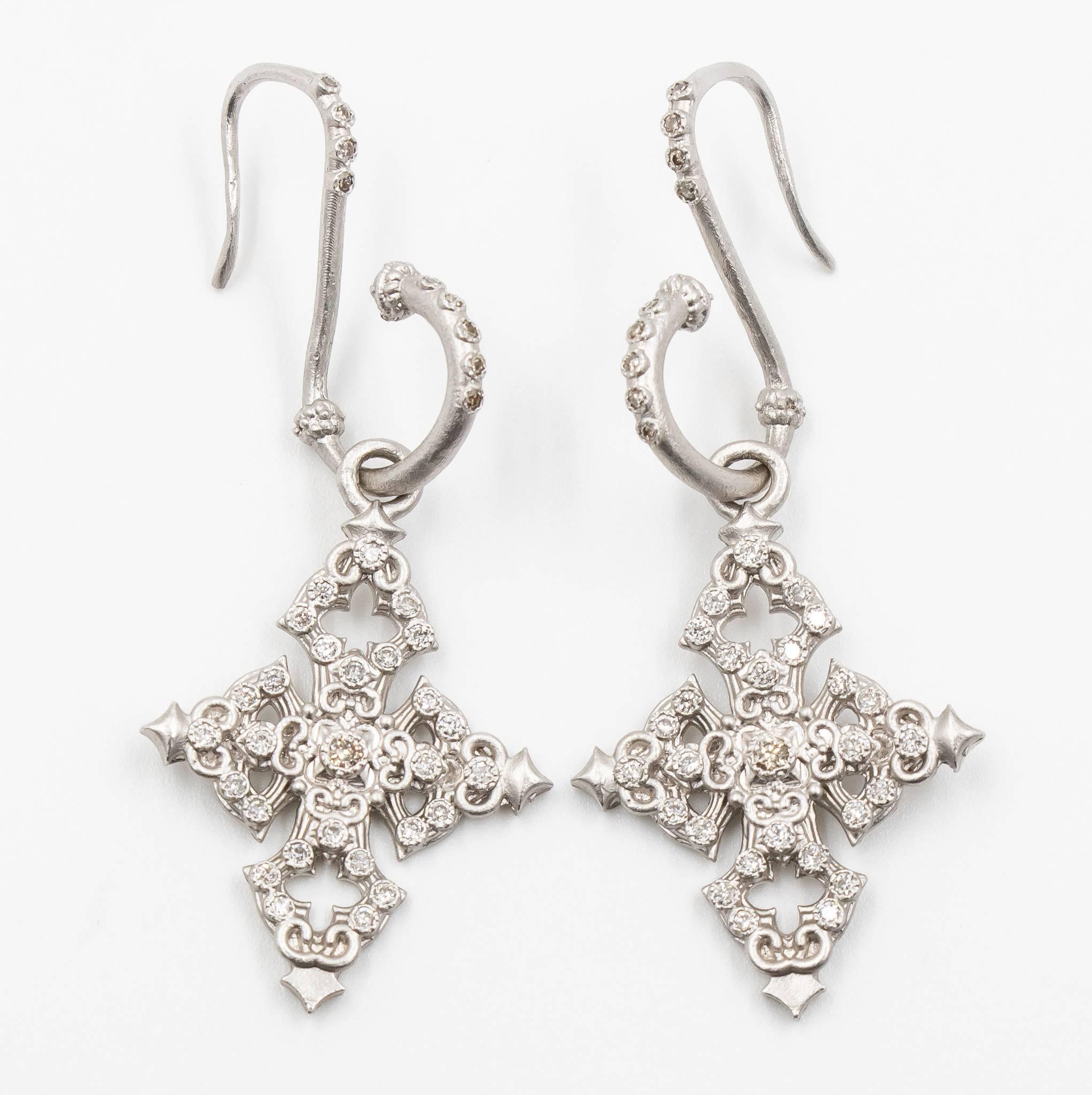 Women's Armenta New World Cross Drop Earrings, Sterling Silver and Diamonds, Style 02899