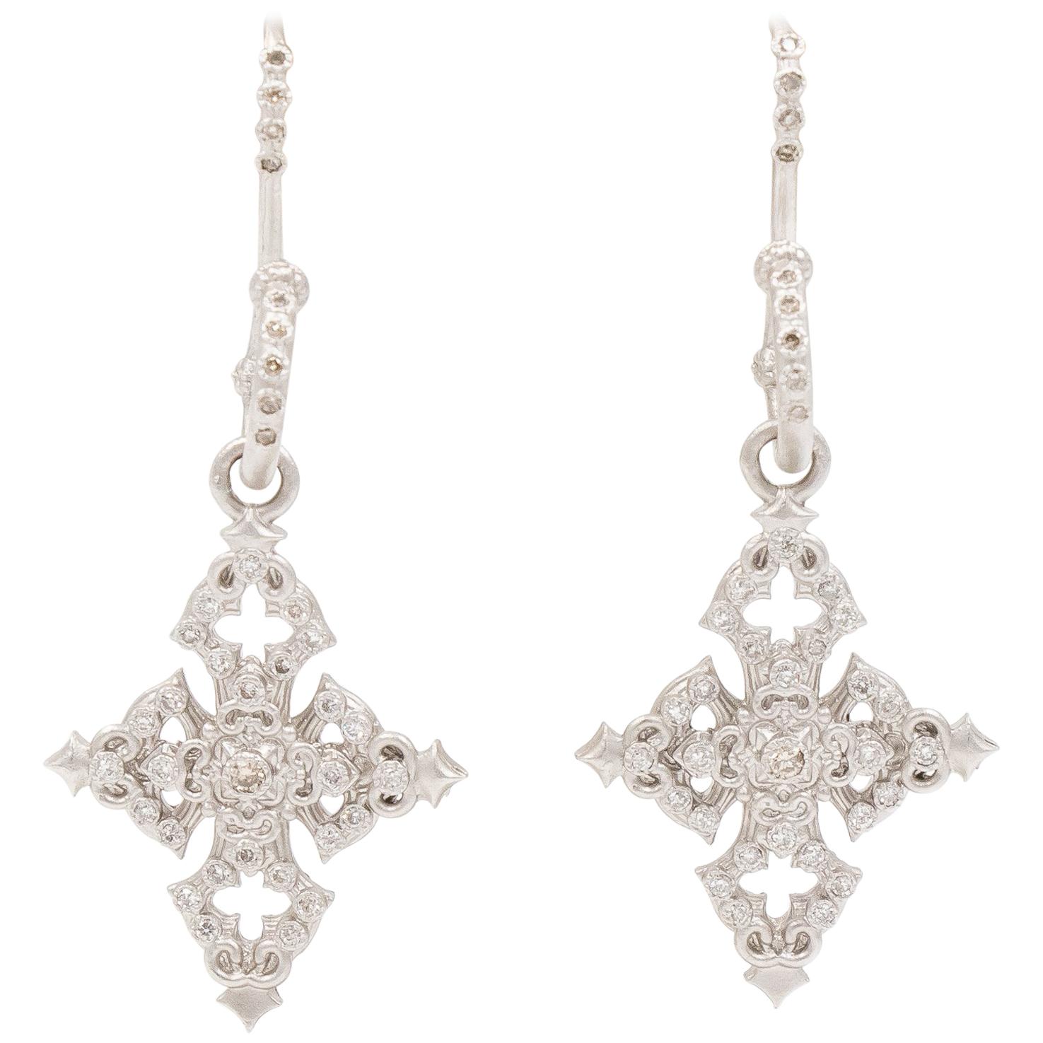 Armenta New World Cross Drop Earrings, Sterling Silver and Diamonds, Style 02899