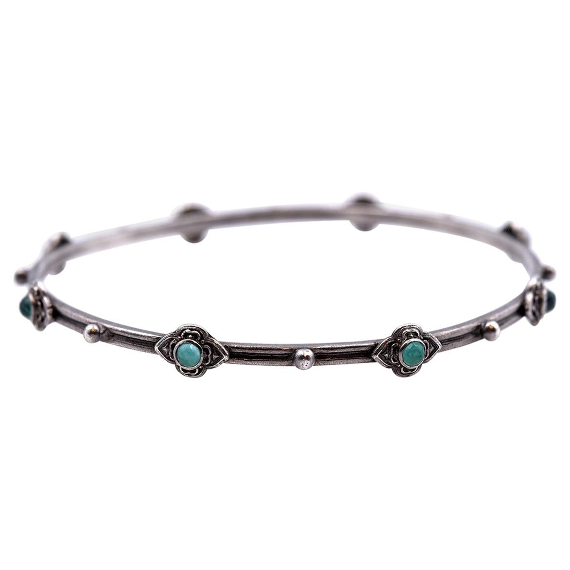 Armenta New World Sterling Silver and Malachite Bangle For Sale
