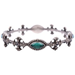 Armenta New World Sterling Silver, Malachite, Sapphire, Champagne Diamond Band