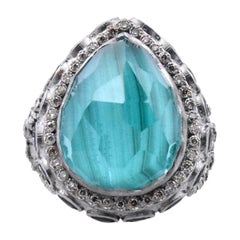 Armenta New World Sterling Silver, Malachite Sapphire and Champagne Diamond Ring