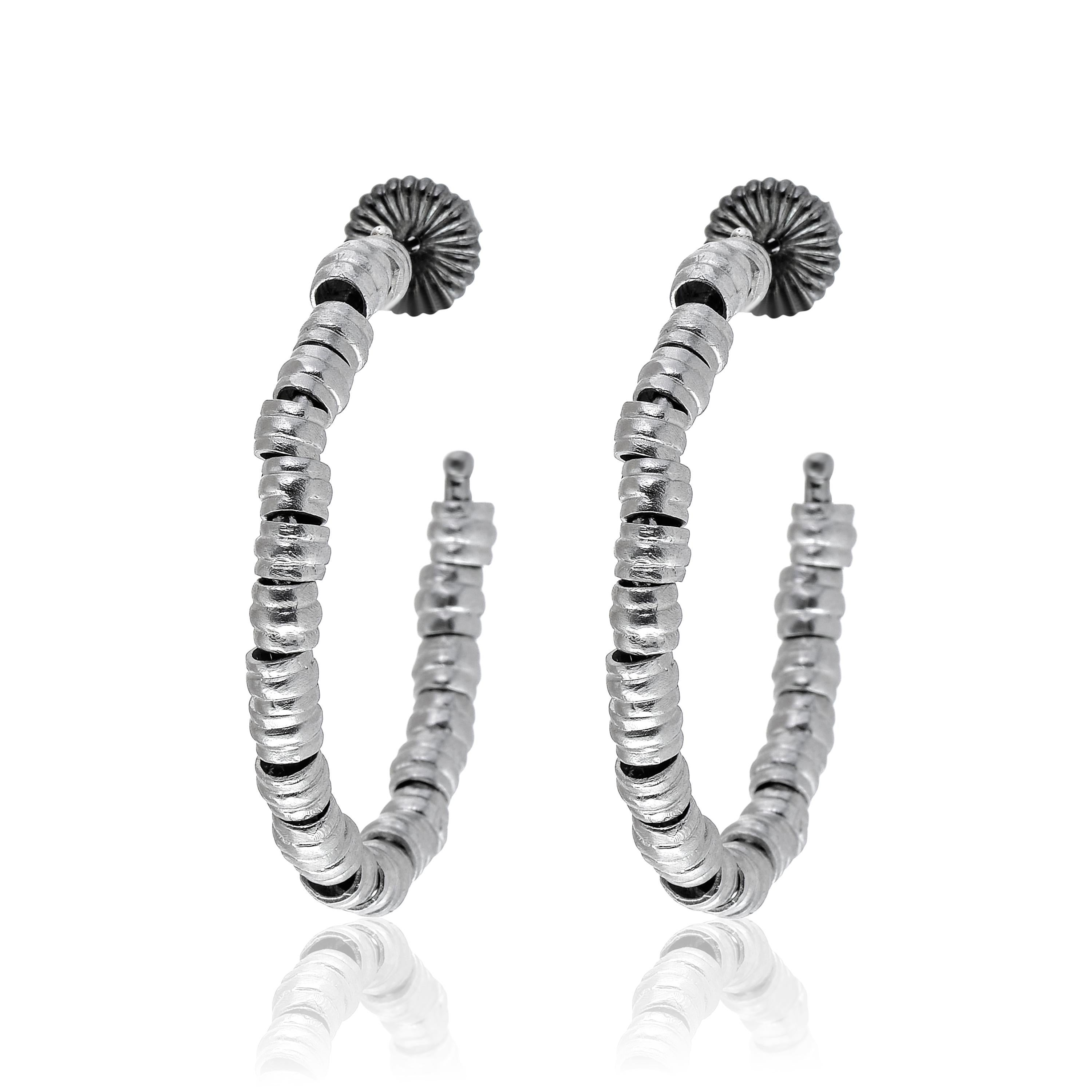 Contemporary Armenta New World White Gold And Sterling Silver Hoop Earrings