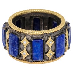 Armenta Old World 18k Gold And S. Silver Lapis Lazuli & Diamond Band Ring