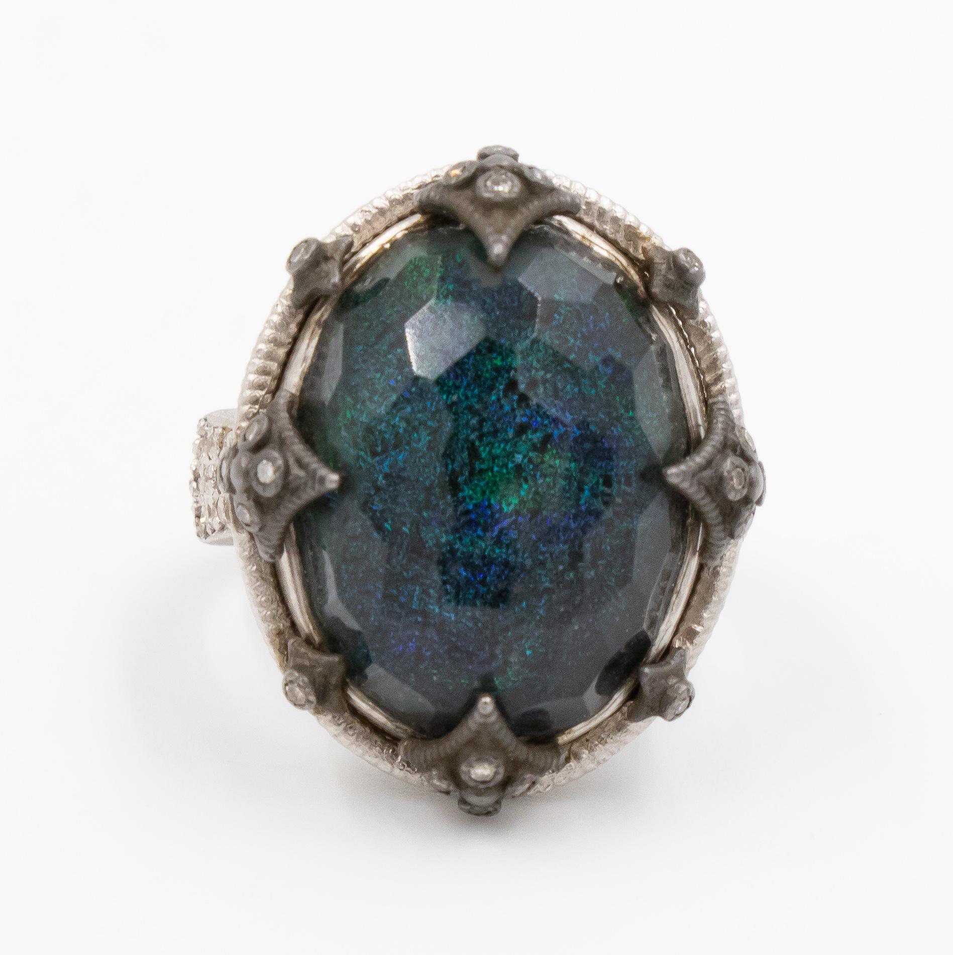 Armenta Old World Australian Black Opal and Crivelli Ring, Doublet Style 11858 In New Condition In Carmel, IN