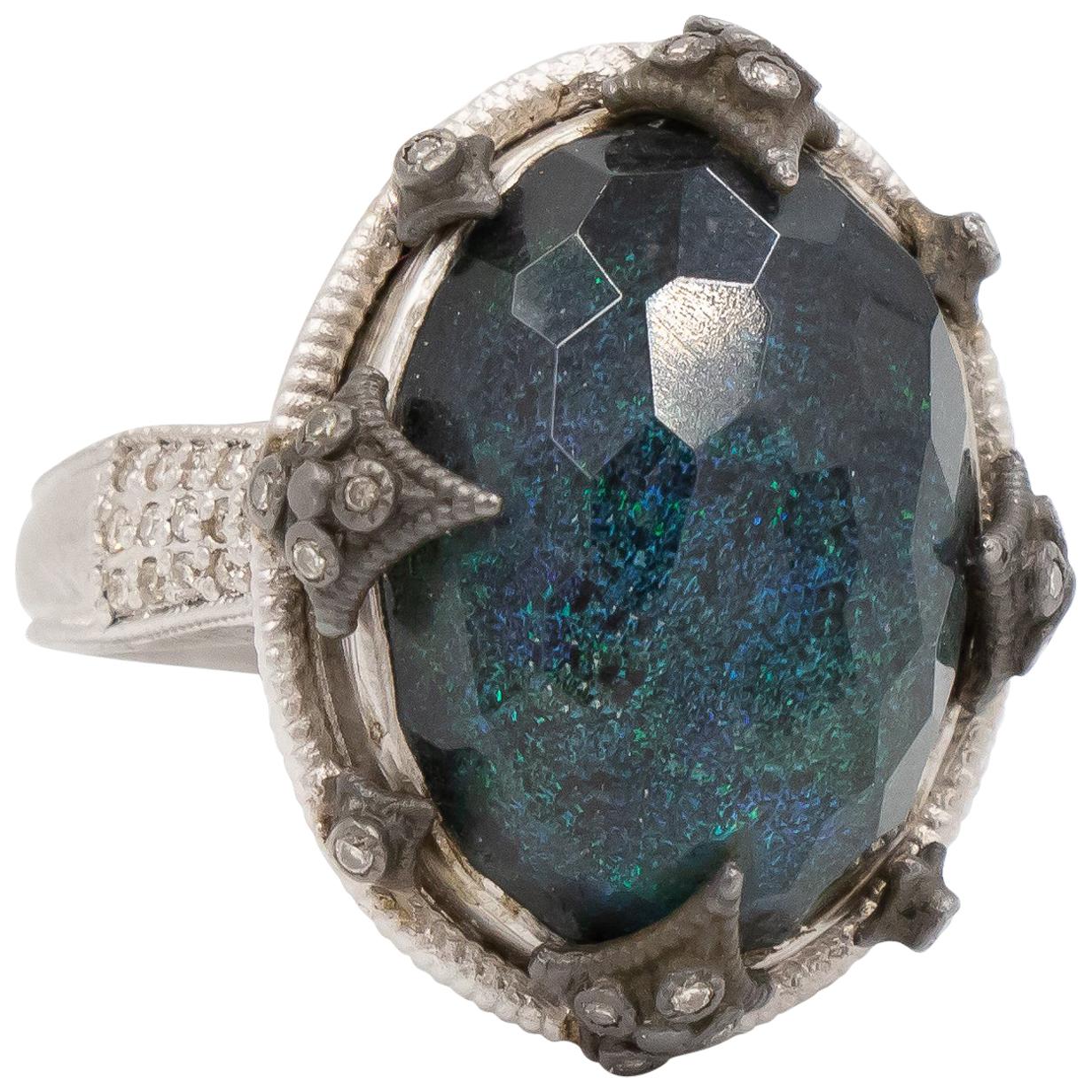 Armenta Old World Australian Black Opal and Crivelli Ring, Doublet Style 11858