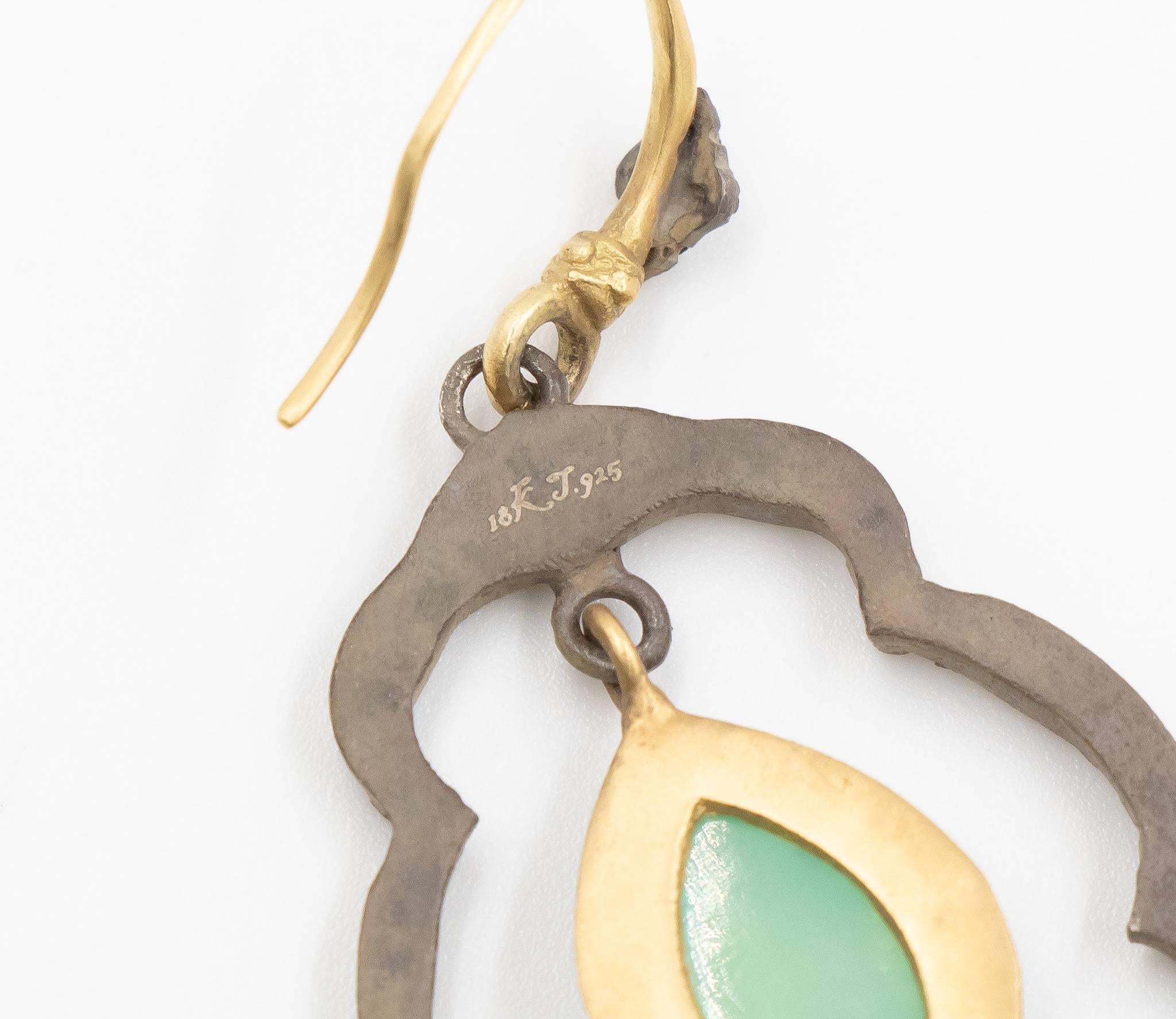 Armenta Old World Dangle Earrings Diamond Chrysoprase and Moonstone, Style 09245 In New Condition In Carmel, IN