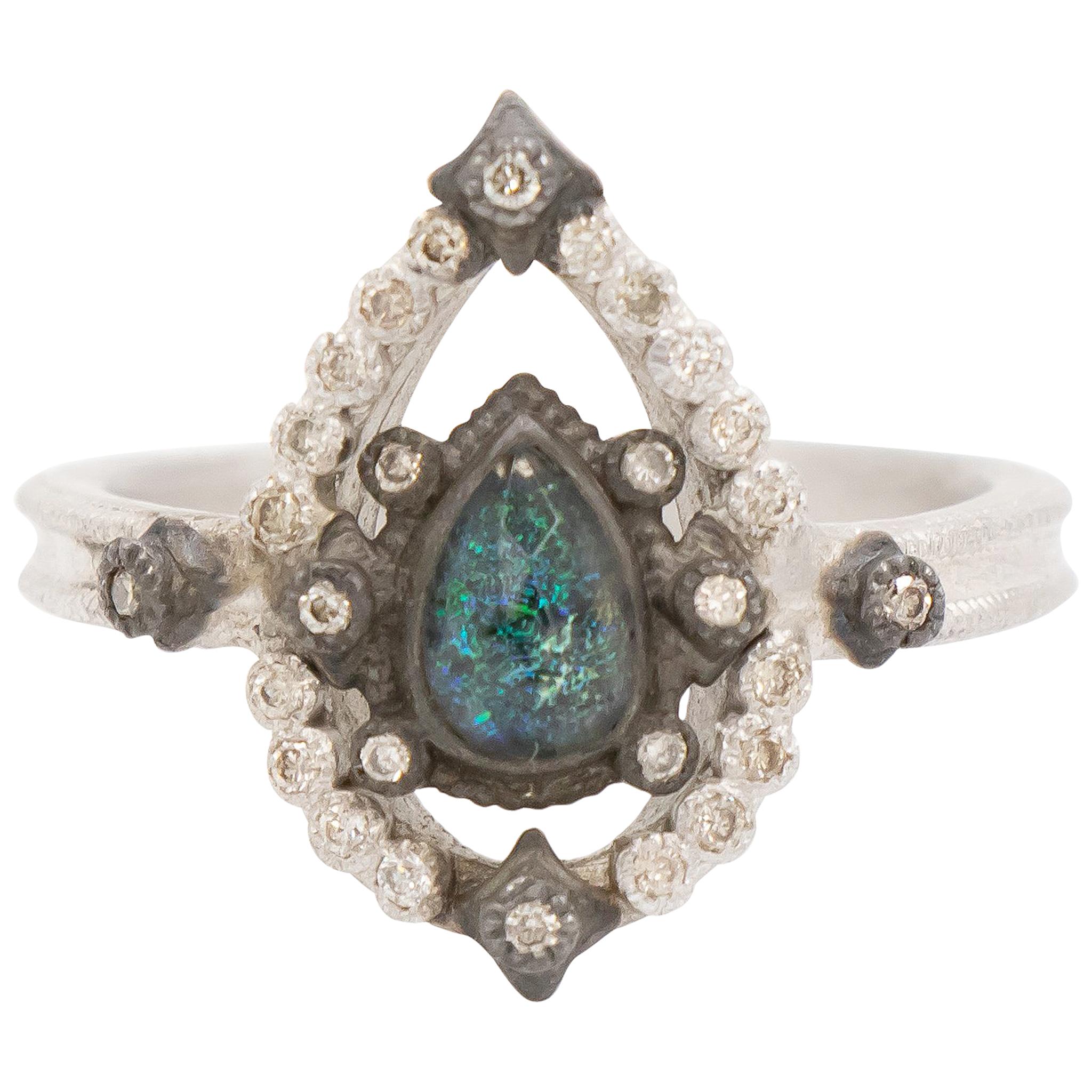 Armenta Old World Petite Open Pear Ring, Black Opal and Quartz, Style 11844