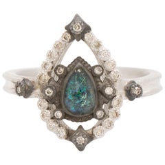 Armenta Old World Petite bague poire ouverte:: opale noire et quartz:: style 11844