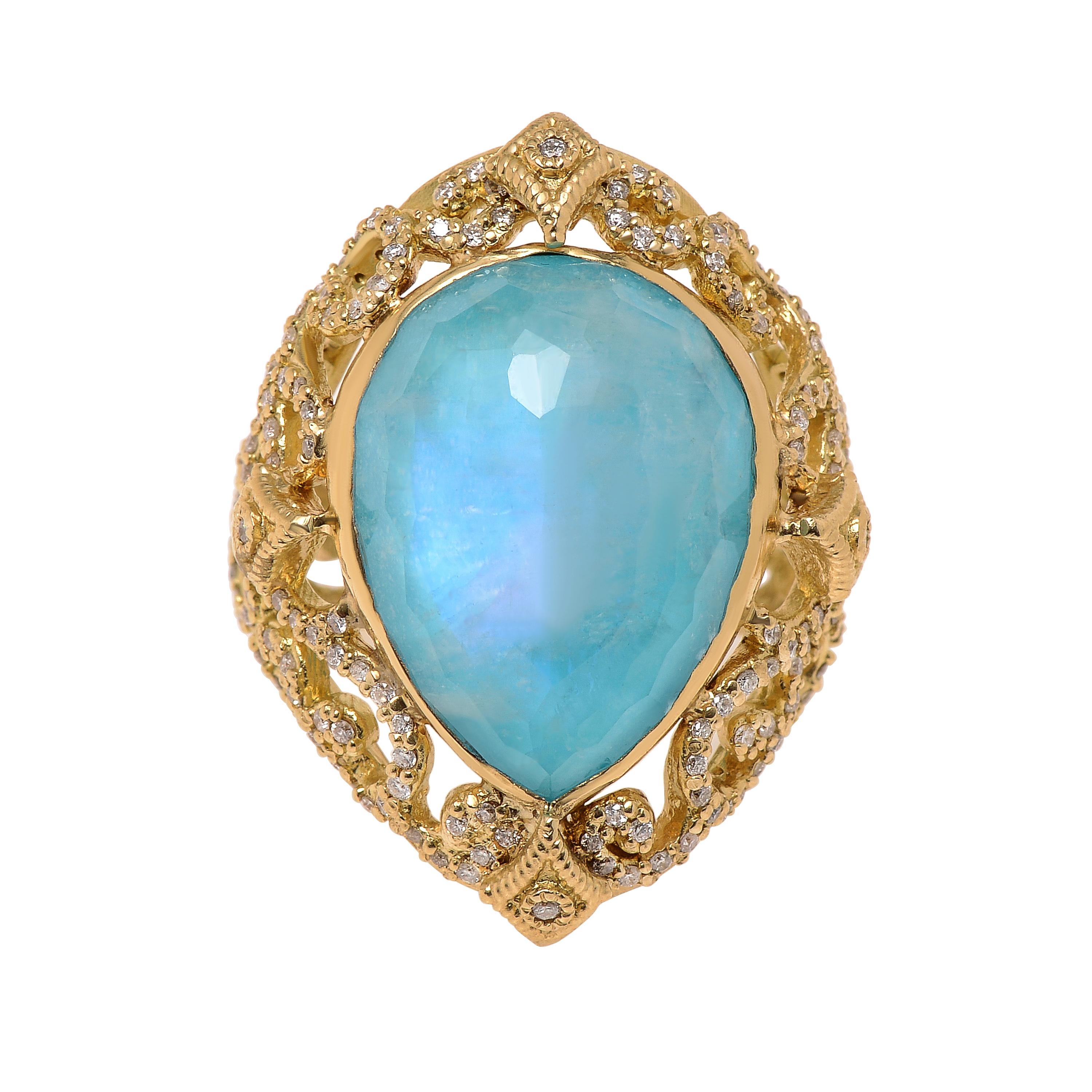 Armenta Wildlederring aus 18 Karat Gold, Türkis und Mondstein, Diamant, Gr. 7 im Zustand „Neu“ im Angebot in New York, NY