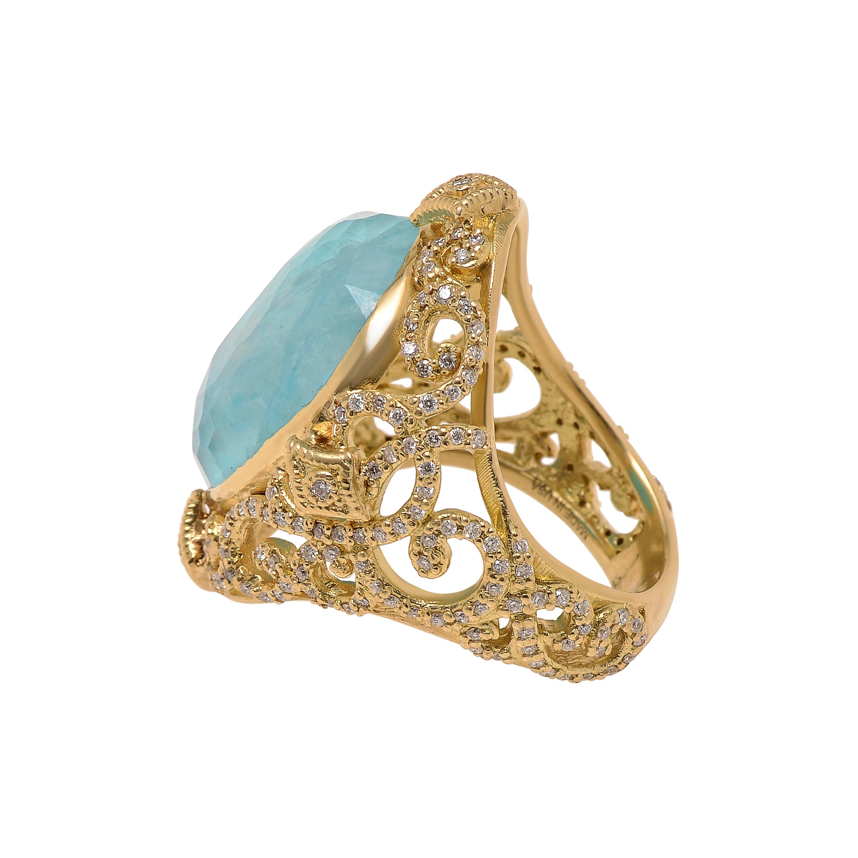 Armenta Wildlederring aus 18 Karat Gold, Türkis und Mondstein, Diamant, Gr. 7 (Zeitgenössisch) im Angebot