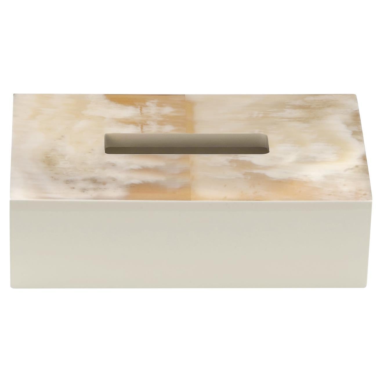 Caja de pañuelos Armida marfil con inserto de cuerno