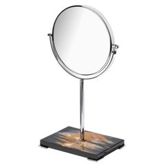 Nora Make-Up Mirror in Corno Italiano, Black Wood and Chromed Brass Mod. 1954