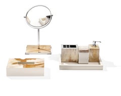 Nora Make-Up Mirror in Corno Italiano, Ivory Wood and Chromed Brass Mod. 1779