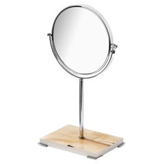 Nora Make-Up Mirror in Corno Italiano, Ivory Wood and Chromed Brass Mod. 1779