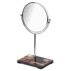 Nora Make-Up Mirror in Corno Italiano, Ebony and Chromed Brass Mod. 4777