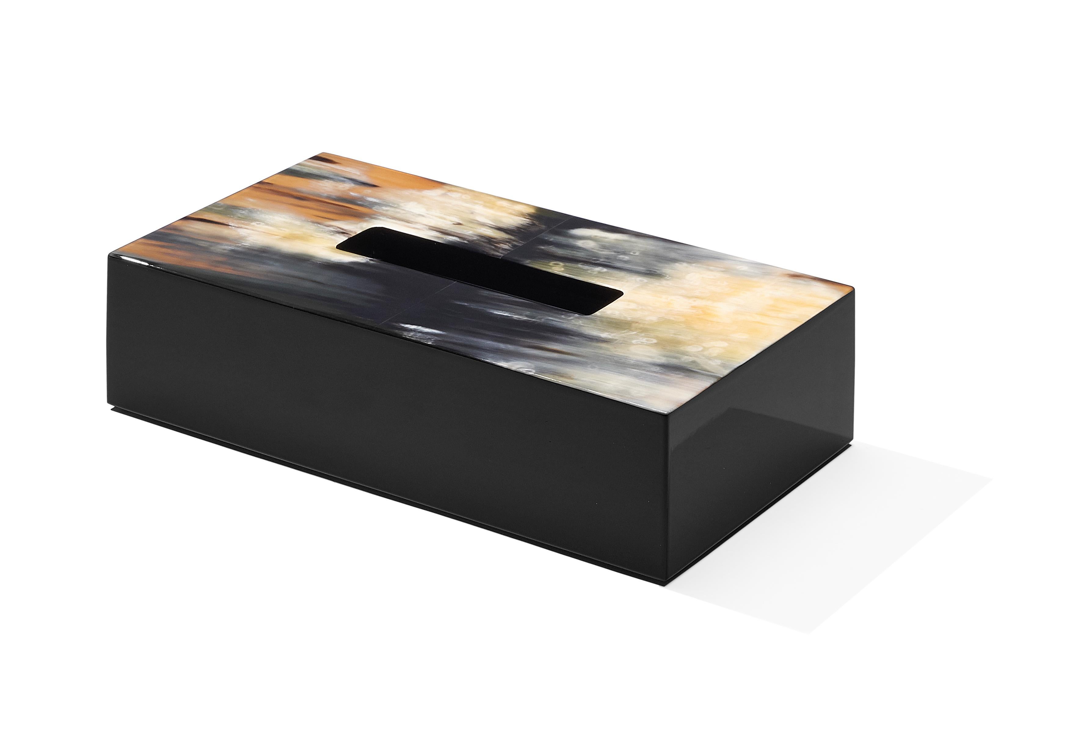 With its contemporary and minimal shape, the Armida tissue box holder will bring sophistication and pure luxury to an executive desk, a bedside table or a bathroom. Crafted from wood with lacquered black gloss finish, the design is distinguished by
