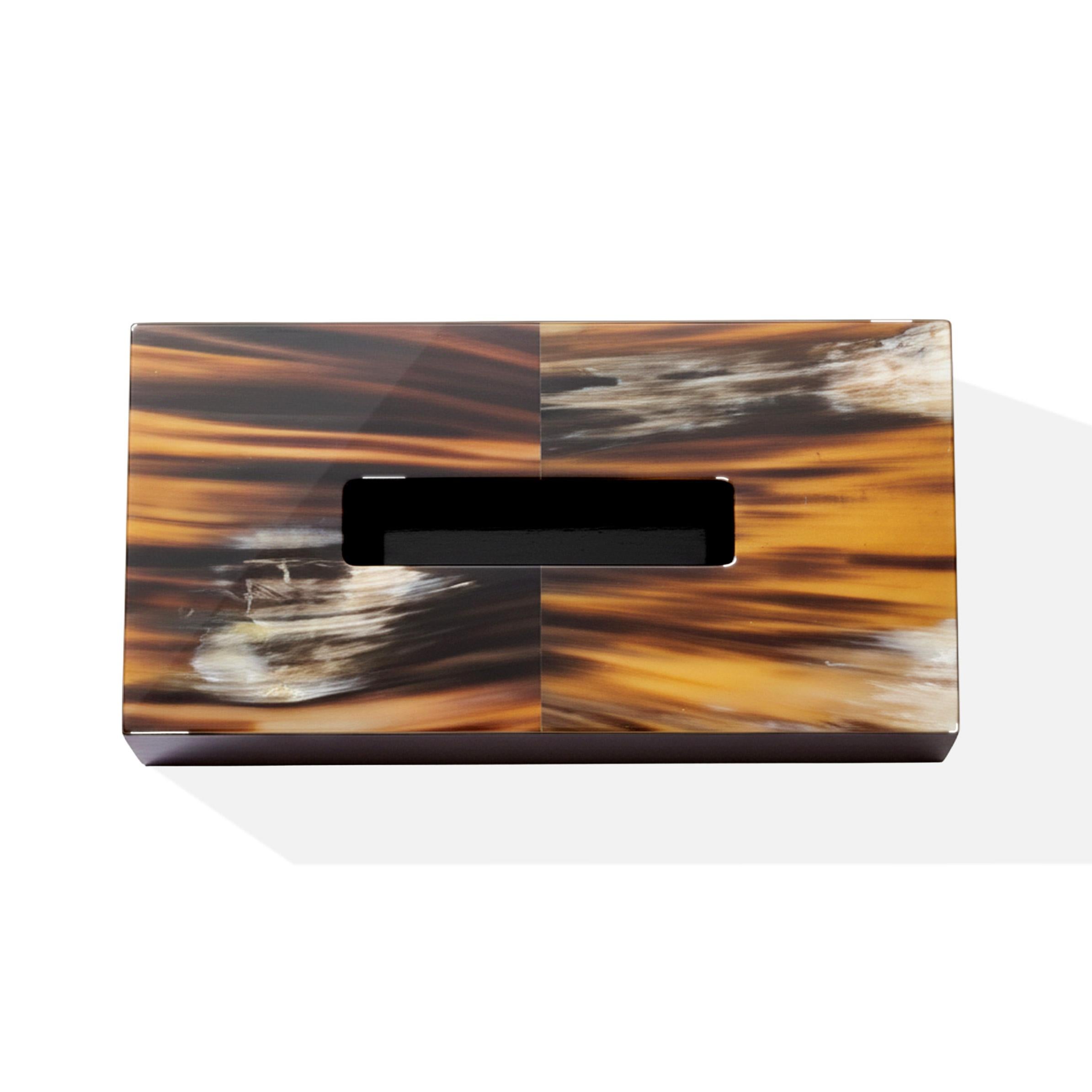 Contemporary Armida Tissue Box Holder in Glossy Ebony and Corno Italiano, Mod. 4775 For Sale
