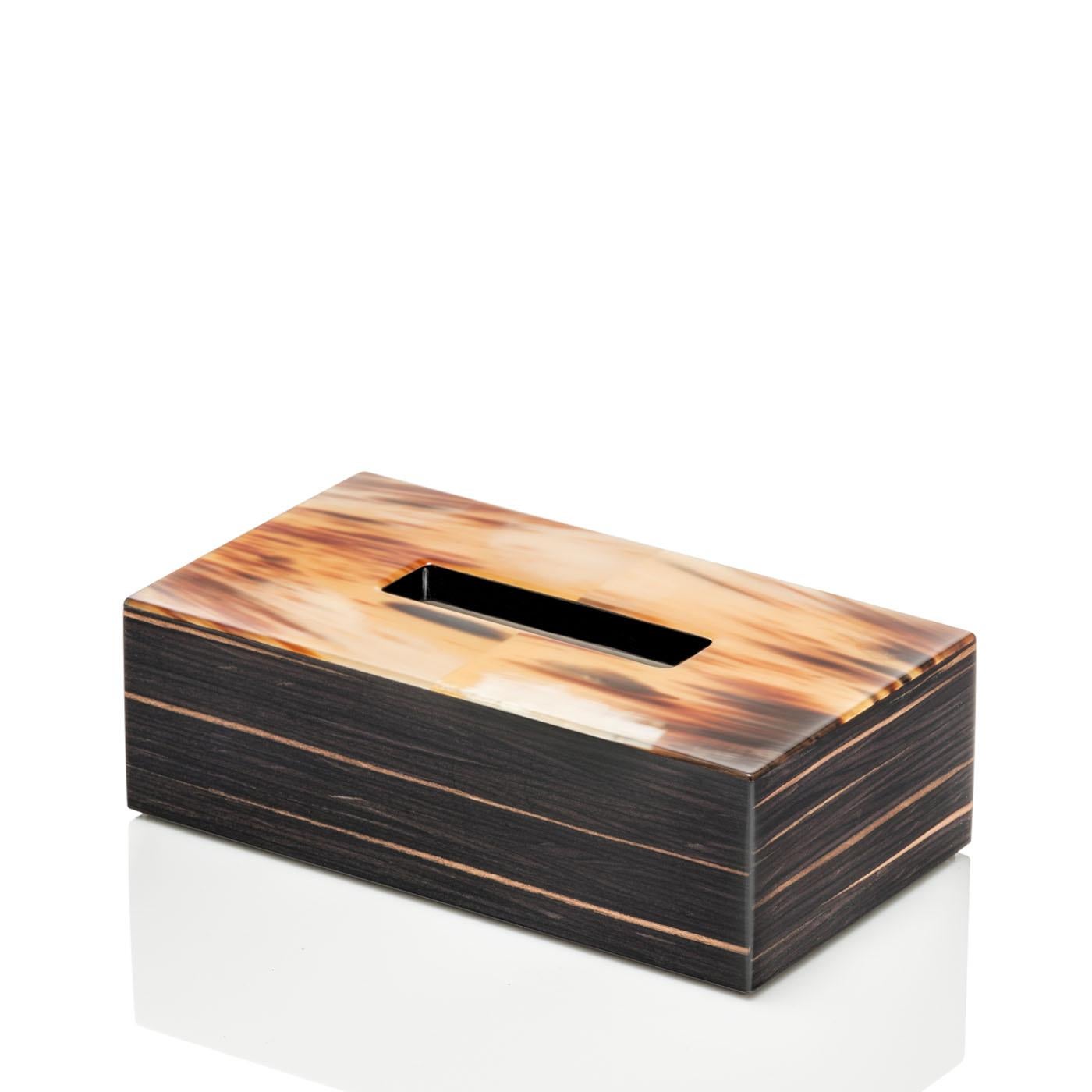 Wood Armida Tissue Box Holder in Glossy Ebony and Corno Italiano, Mod. 4775 For Sale