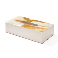 Armida Tissue Box Holder in Ivory Lacquered Wood and Corno Italiano, Mod. 1778