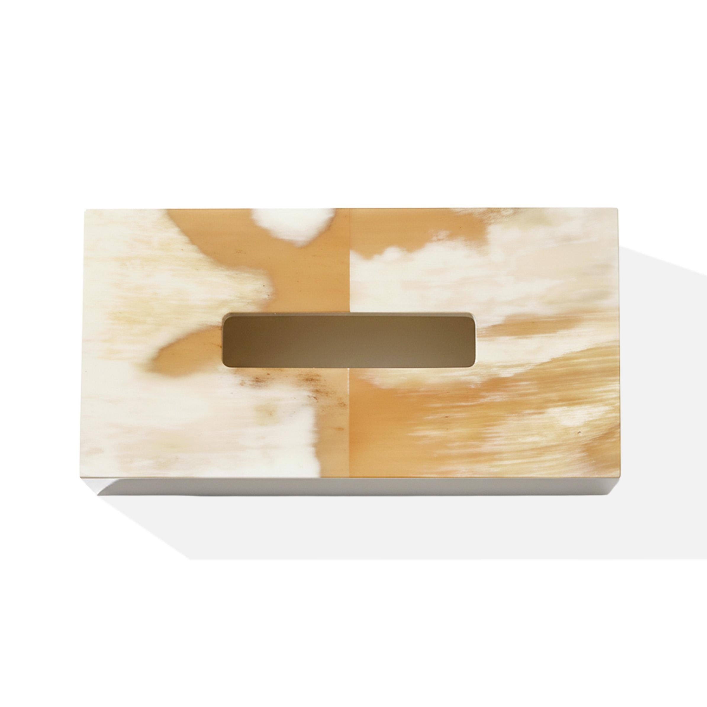 Contemporary Armida Tissue Box Holder in Ivory Lacquered Wood and Corno Italiano, Mod. 1778 For Sale