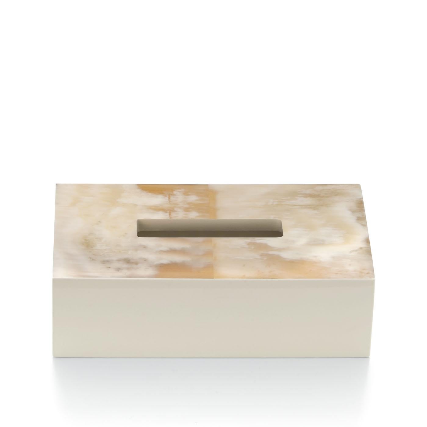 Armida Tissue Box Holder in Ivory Lacquered Wood and Corno Italiano, Mod. 1778 For Sale 1
