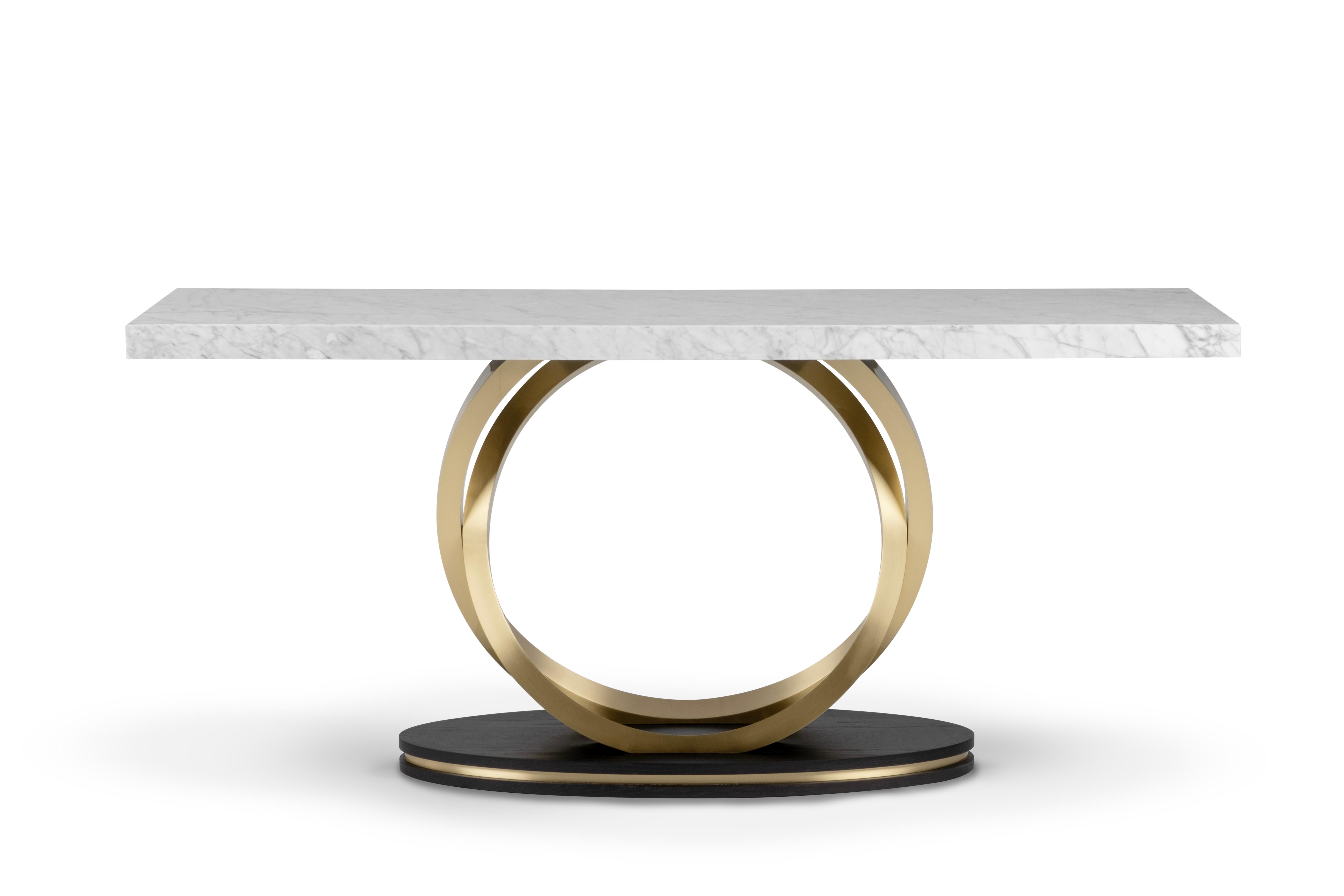 Portoghese Tavolo Consolle Art Deco Armilar, Marmo di Carrara, Ottone, Fatto a mano by Greenapple in vendita