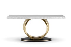 Art Deco Armilar Marble Console Table, Carrara, Brass, Handmade by Greenapple