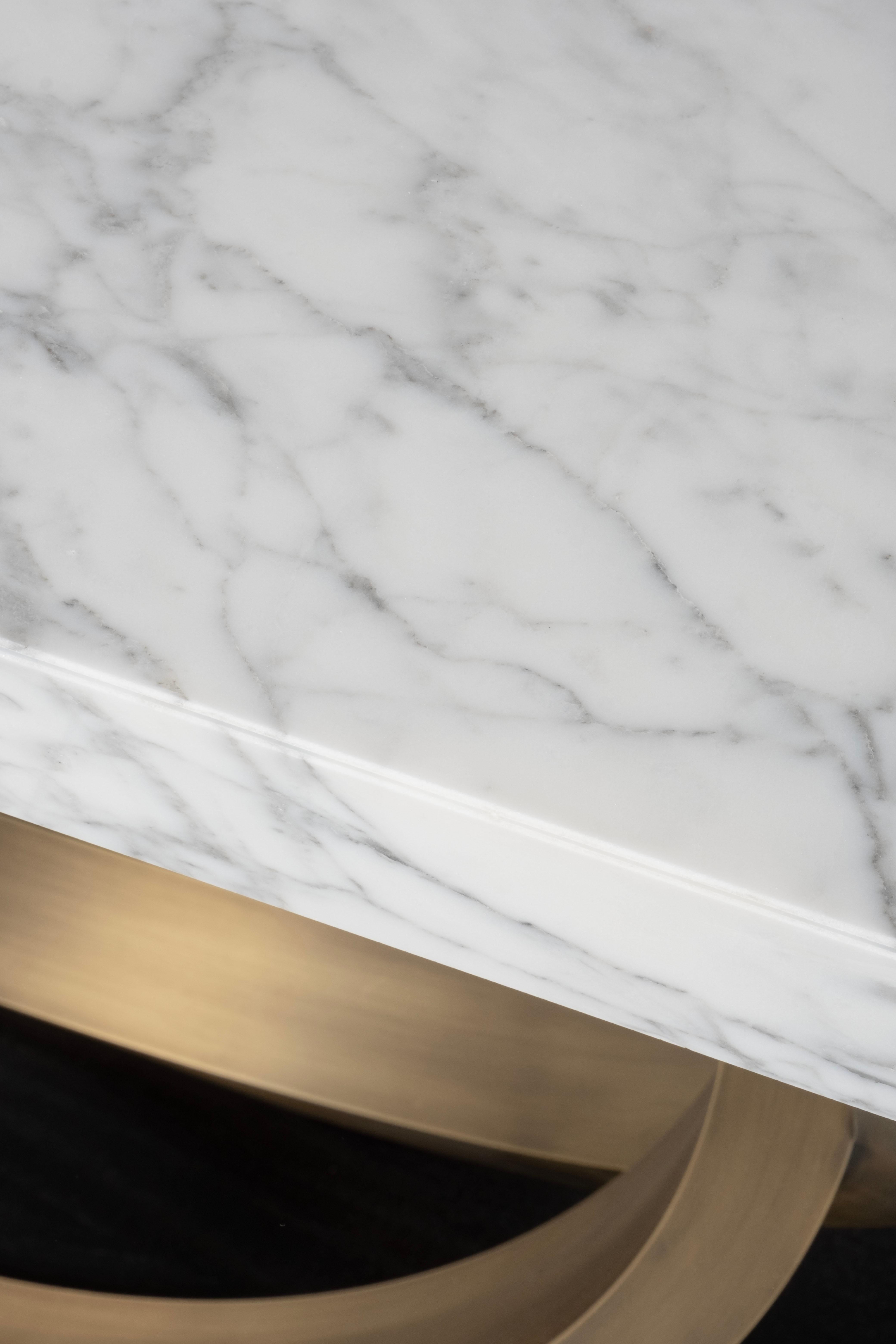 Tavolo Consolle Art Deco Armilar, Marmo di Carrara, Ottone, Fatto a mano by Greenapple in vendita 3