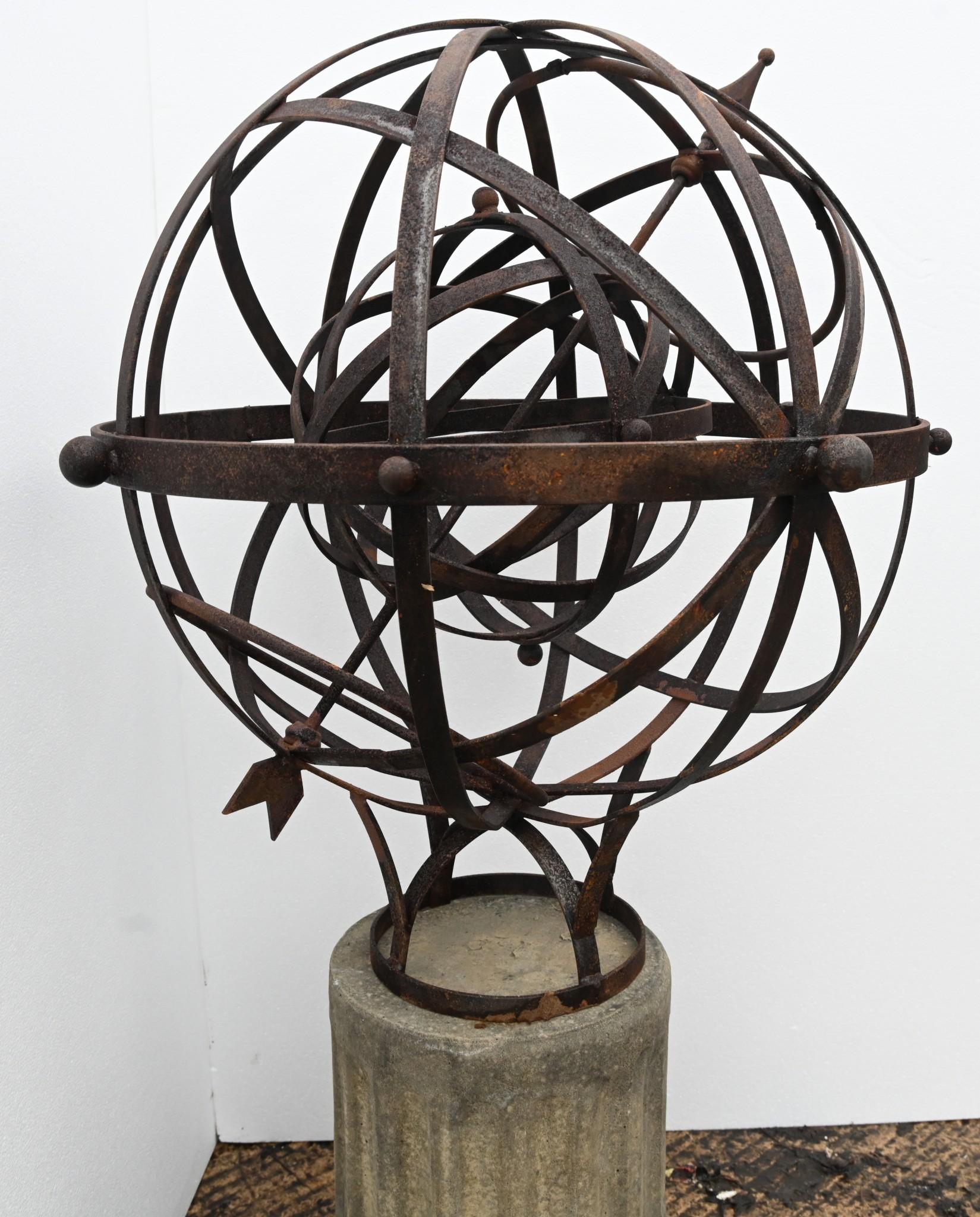 You are viewing a gorgeous cast iron armillary sphere on a stone pedestal base
Would make a great piece for the garden, adding an air of classical beauty
Good size at almost five feet tall - 142 CM
Cast iron armillary comes apart from the base for