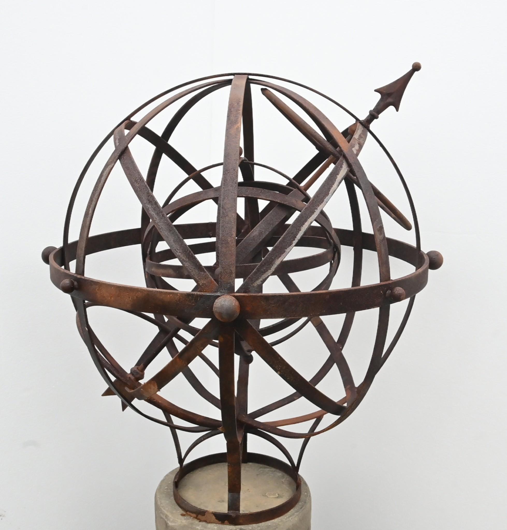 Armillary Sphere Cast Iron Stone Pedestal Orrery Classical Garde In Good Condition In Potters Bar, GB