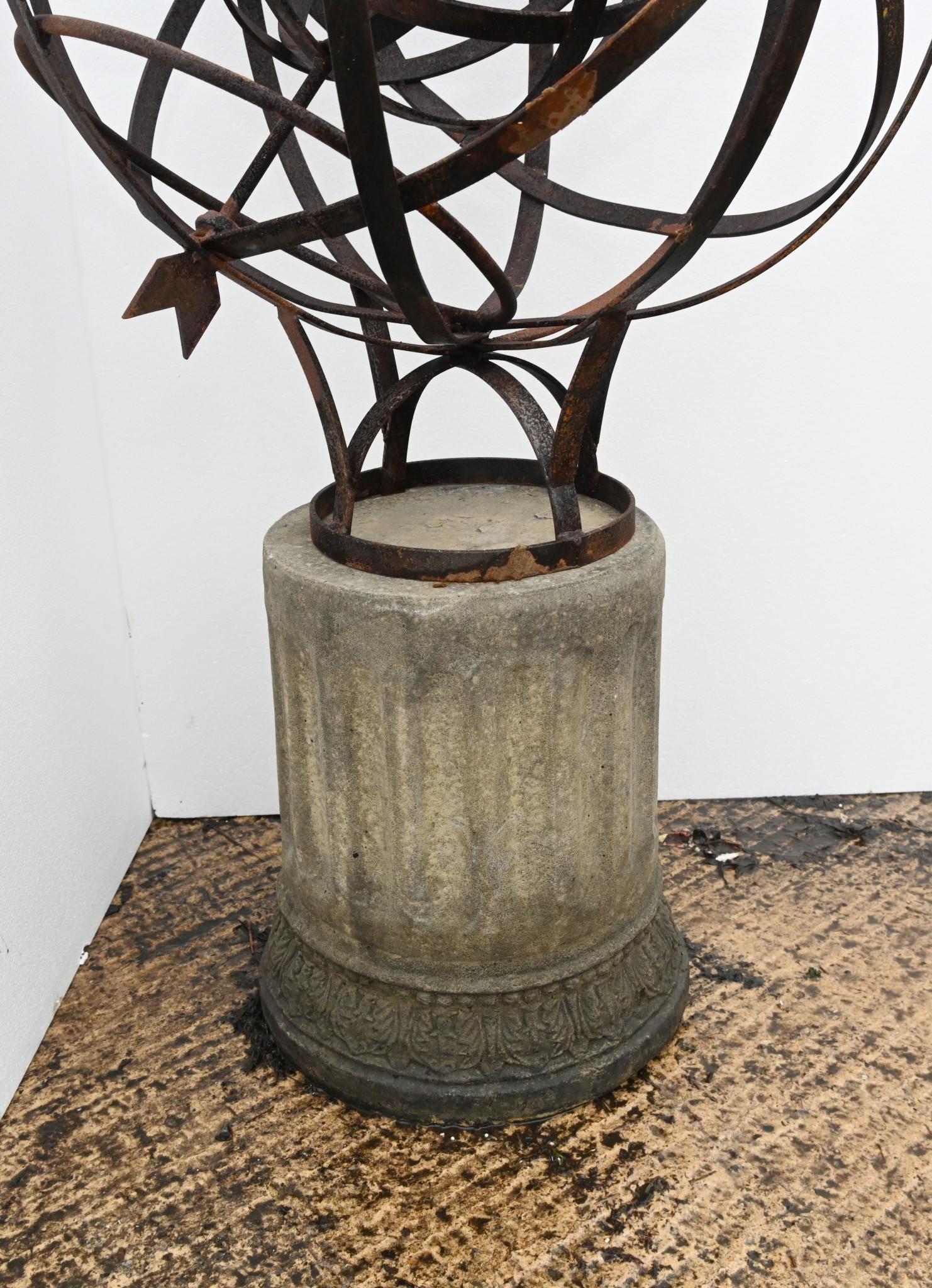 Late 20th Century Armillary Sphere Cast Iron Stone Pedestal Orrery Classical Garde