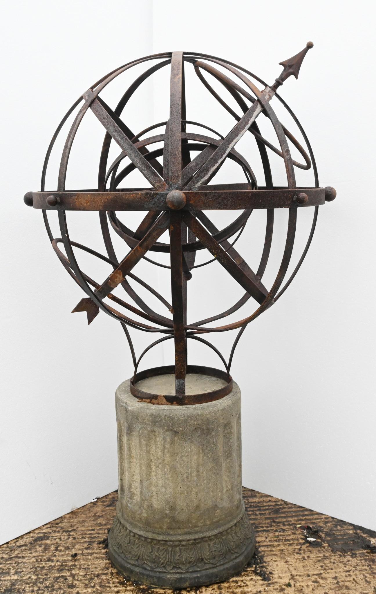 Armillary Sphere Cast Iron Stone Pedestal Orrery Classical Garde 4
